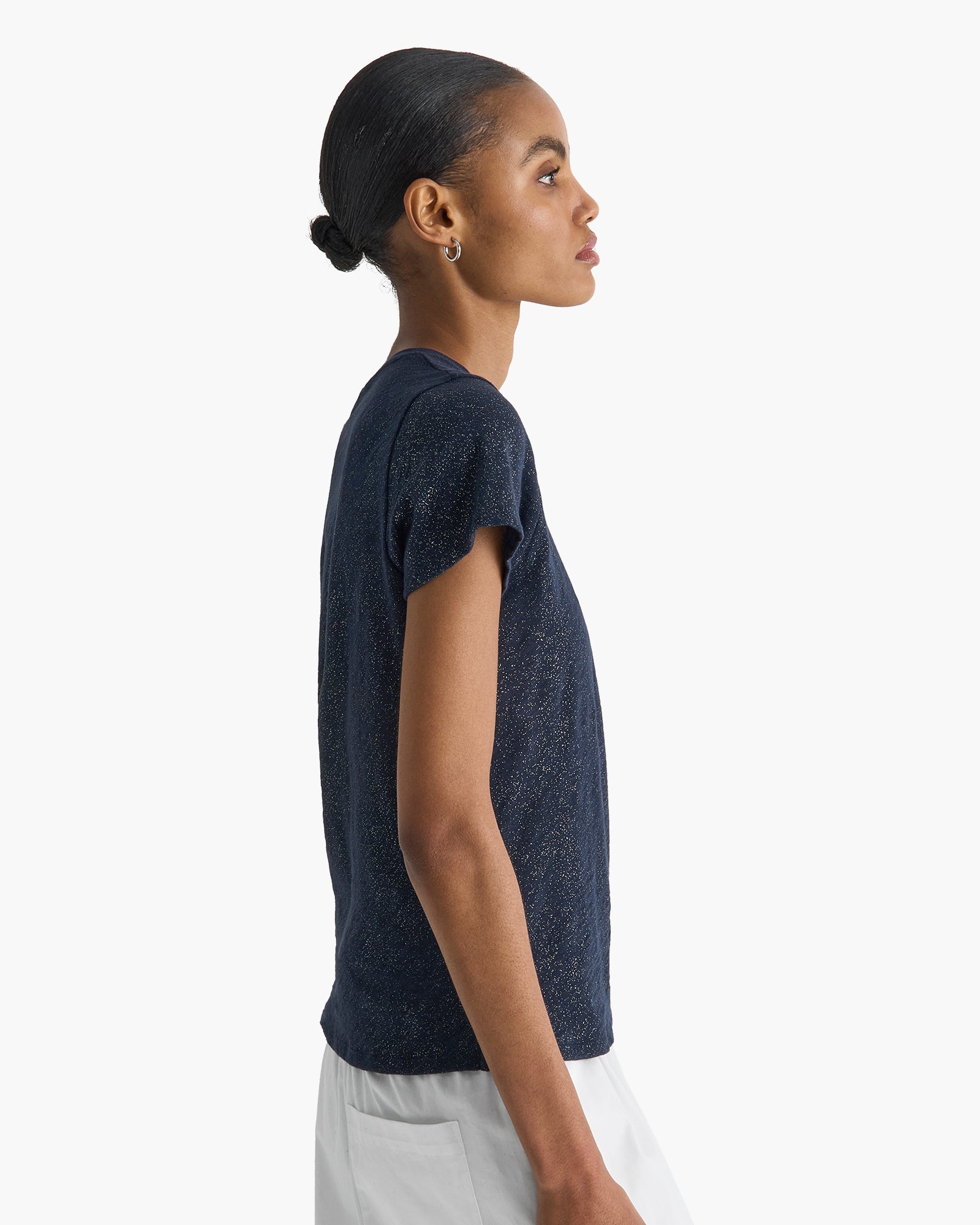 Sparkle Slub Jersey Schoolboy Crew Neck Tee - Obsidian Silver