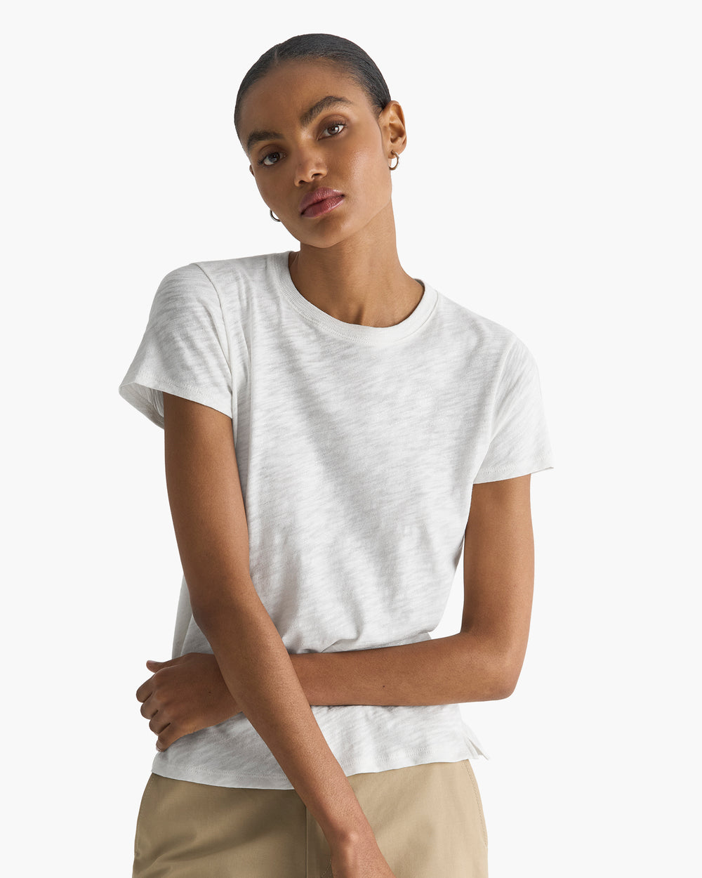 Slub Jersey Schoolboy Crew Neck Tee - Seashell Silver