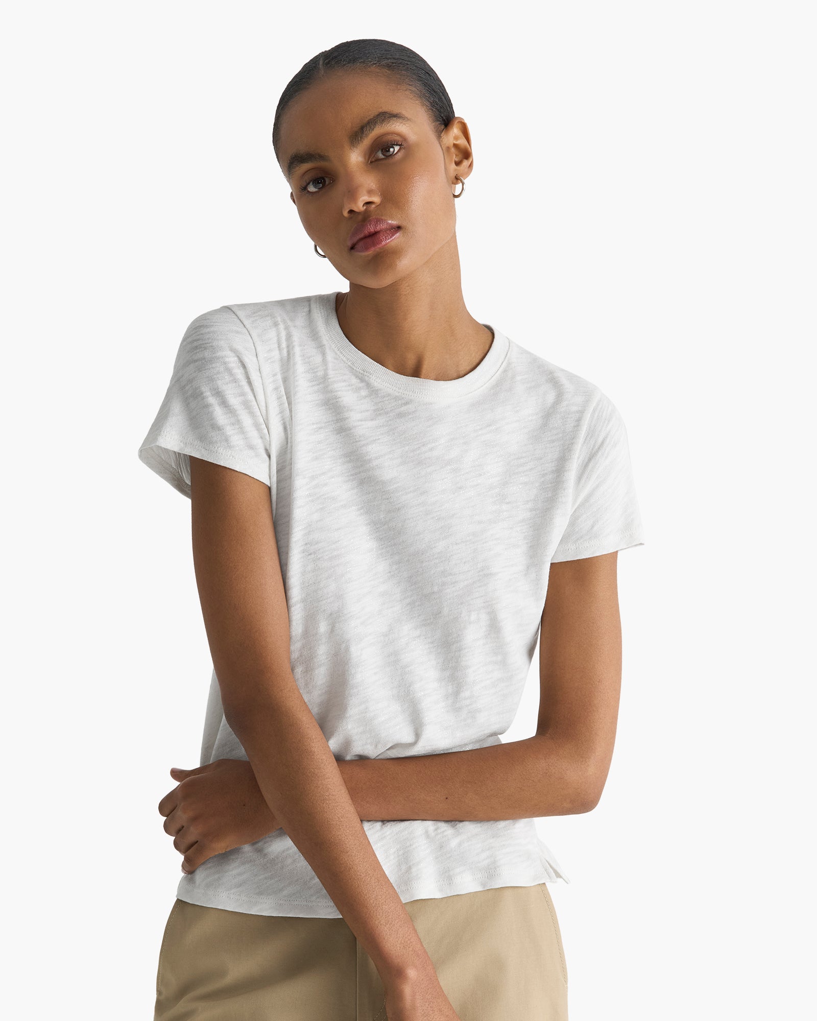 Slub Jersey Schoolboy Crew Neck Tee - Seashell Silver