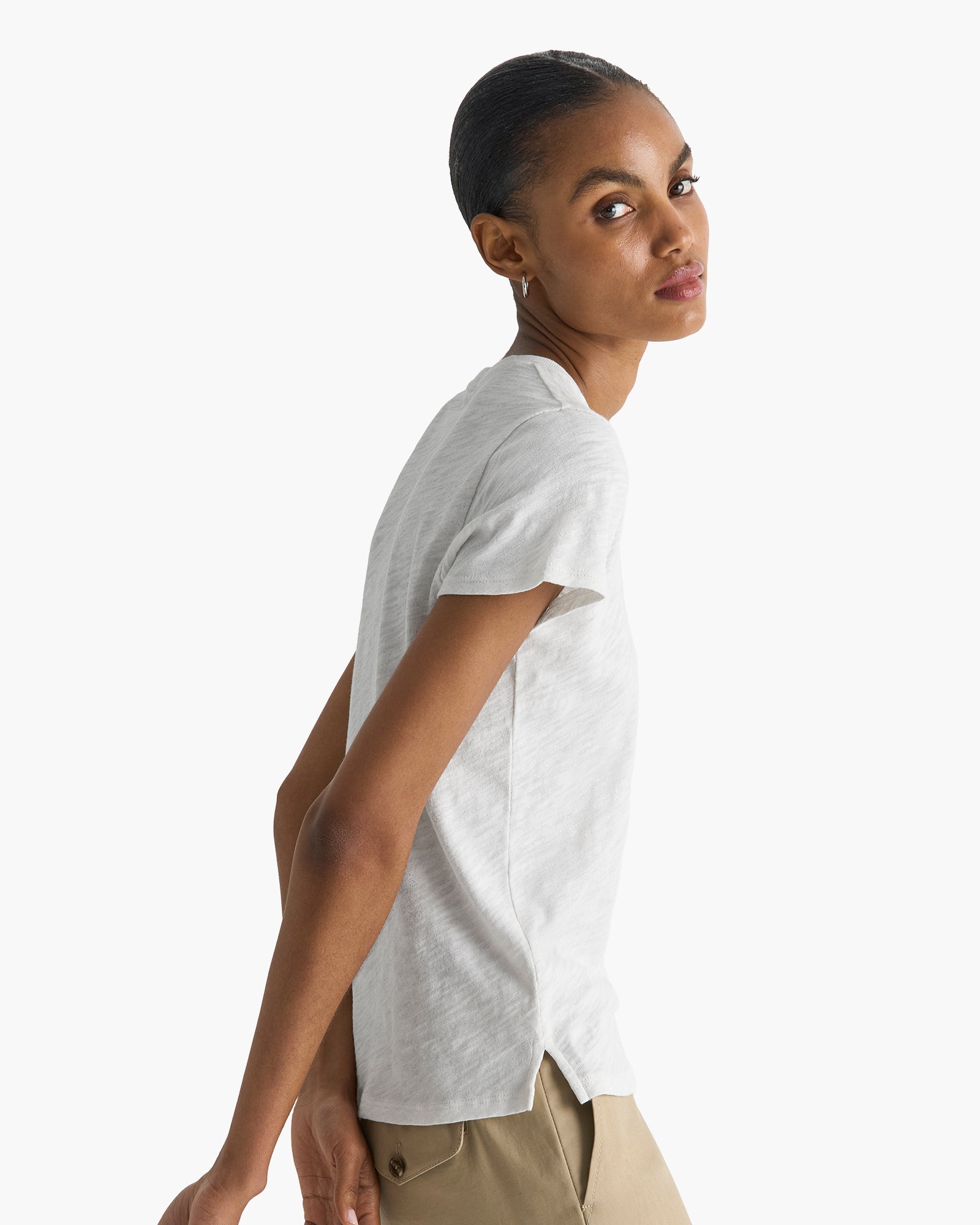 Slub Jersey Schoolboy Crew Neck Tee - Seashell Silver