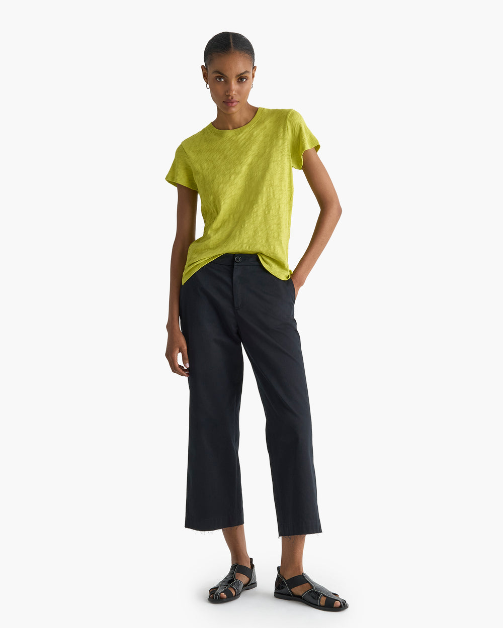 Slub Jersey Schoolboy Crew Neck Tee - Citrus Leaf