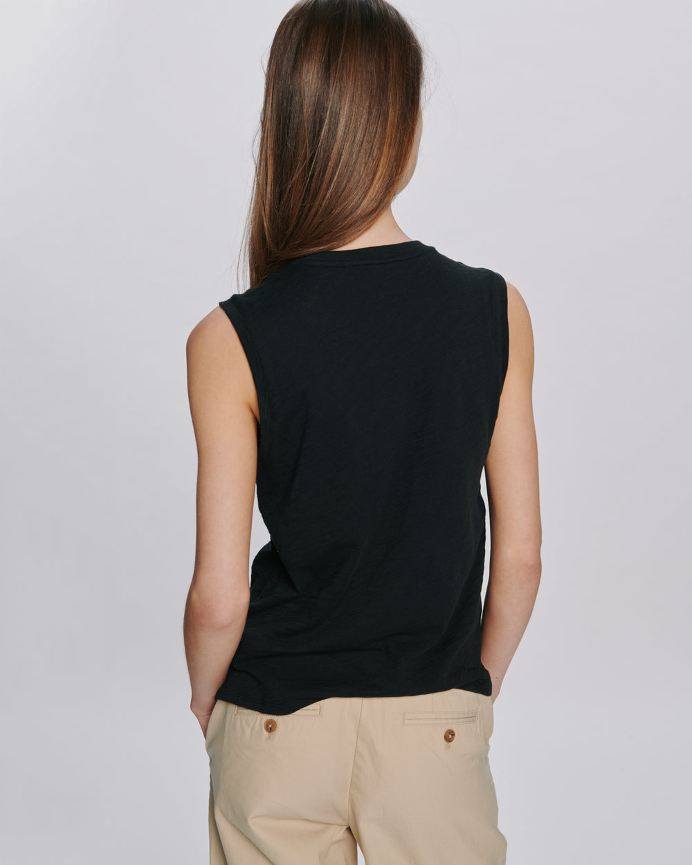 Slub Jersey Sleeveless Schoolboy Tee - Black
