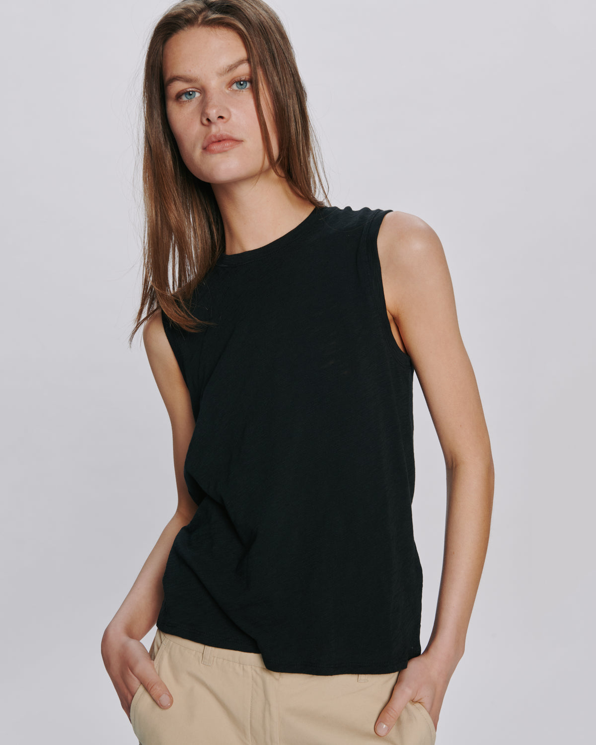 Slub Jersey Sleeveless Schoolboy Tee - Black