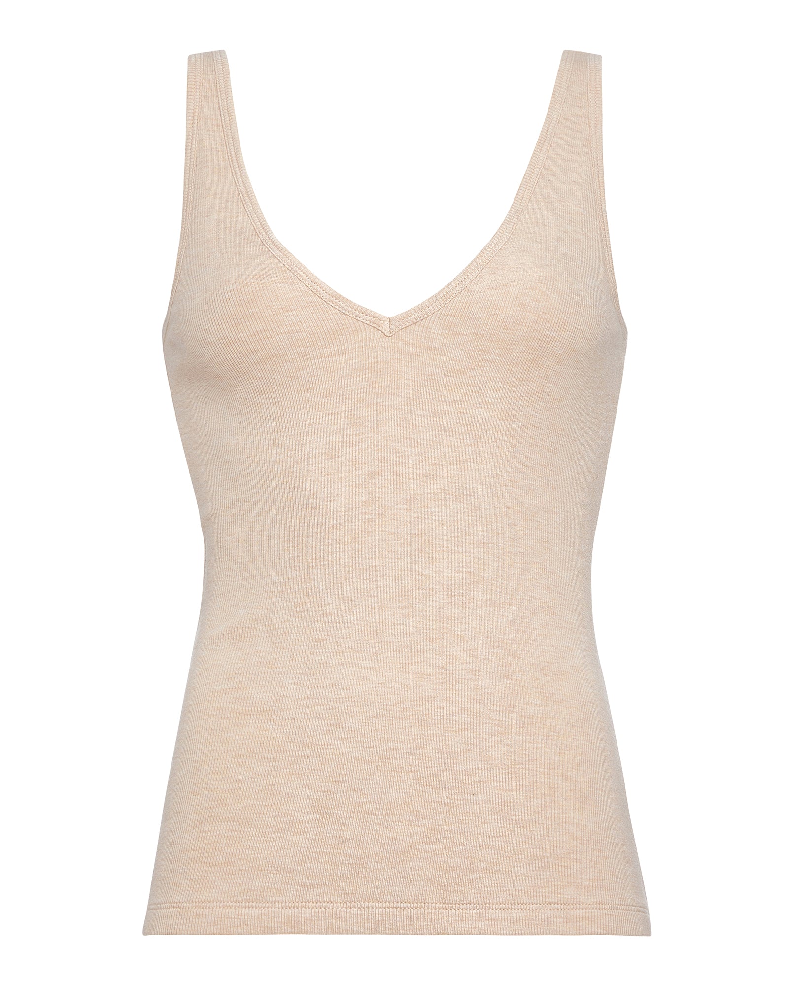 Modal Rib V-Neck Tank - Heather Soft Wheat