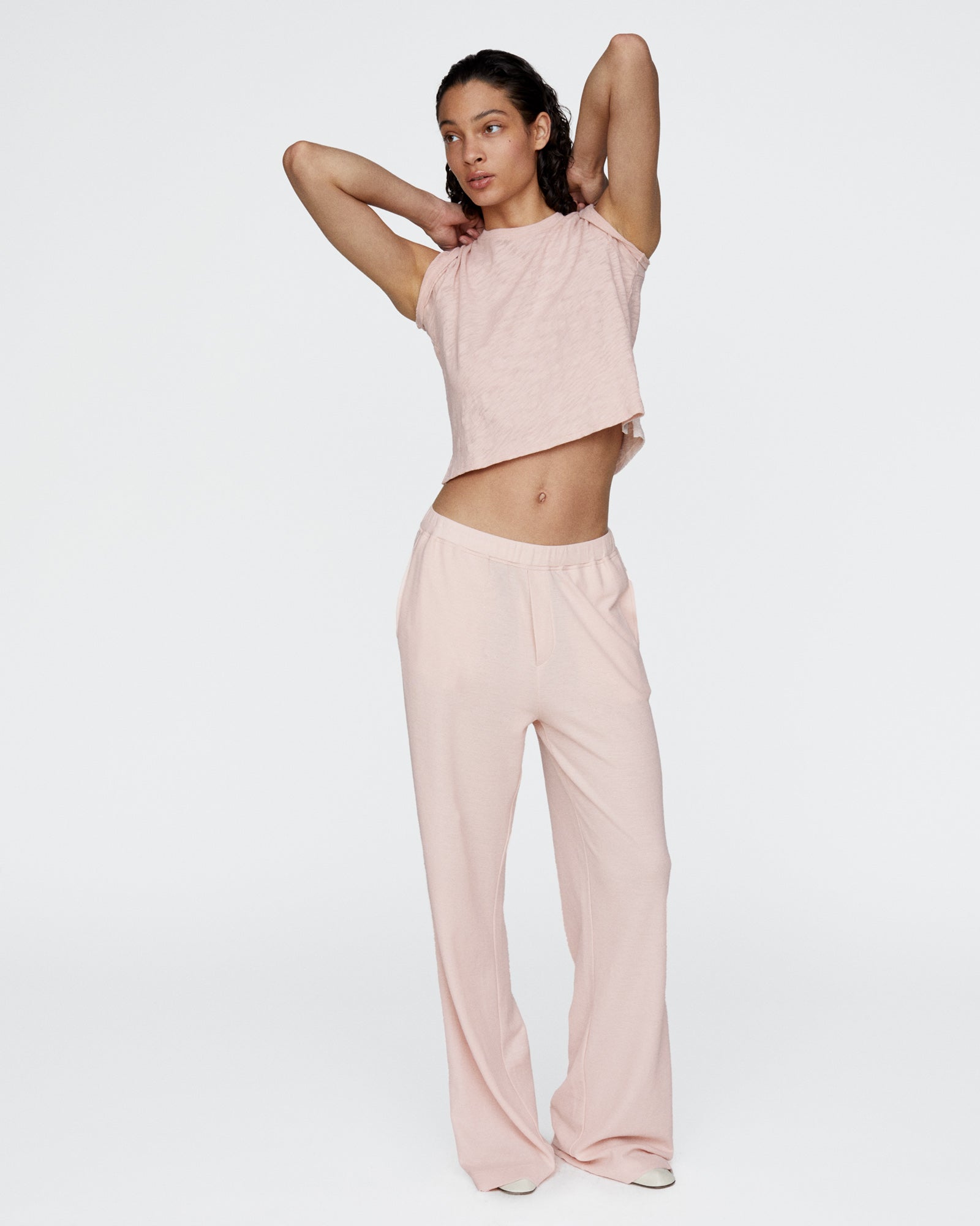 Pima Cotton Pique Wide Leg Sweatpants - Faded Rose