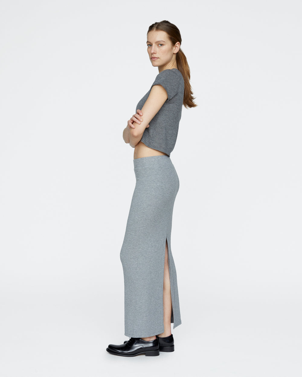 Modal Rib Skirt - Medium Heather Grey