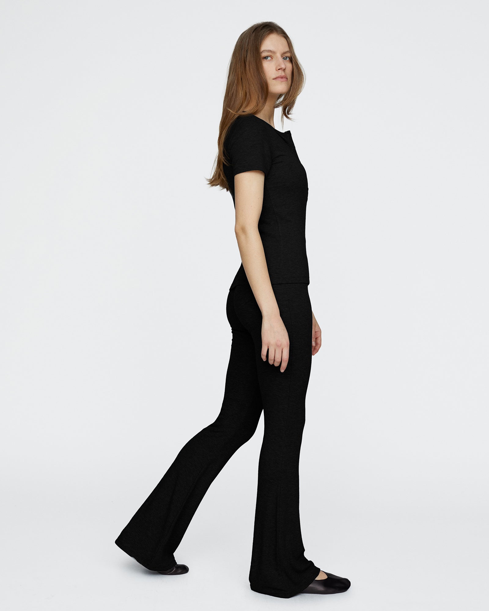 Modal Rib Flare Pant - Black