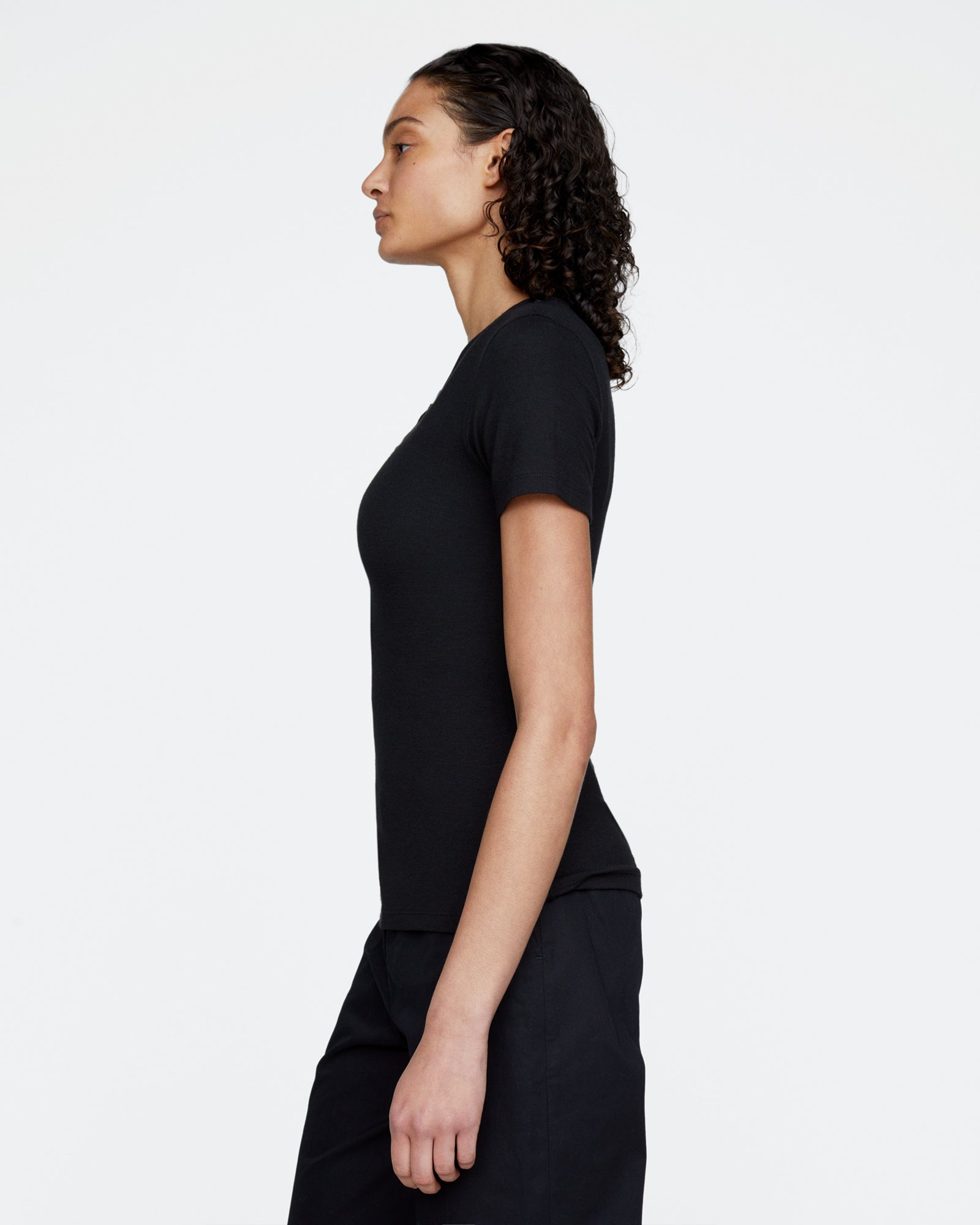 Modal Rib Short Sleeve Henley - Black