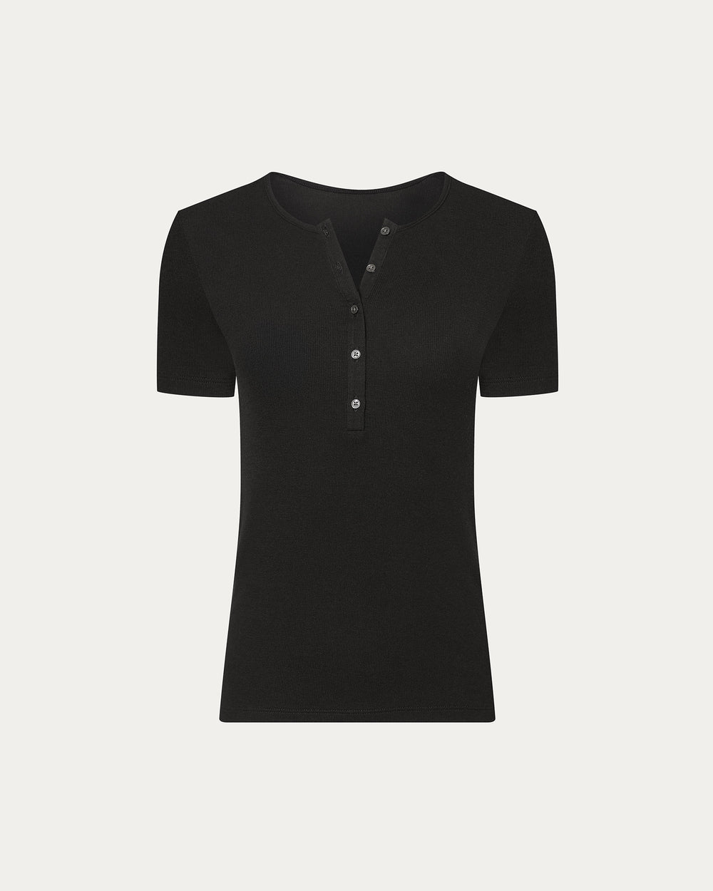 Modal Rib Short Sleeve Henley - Black