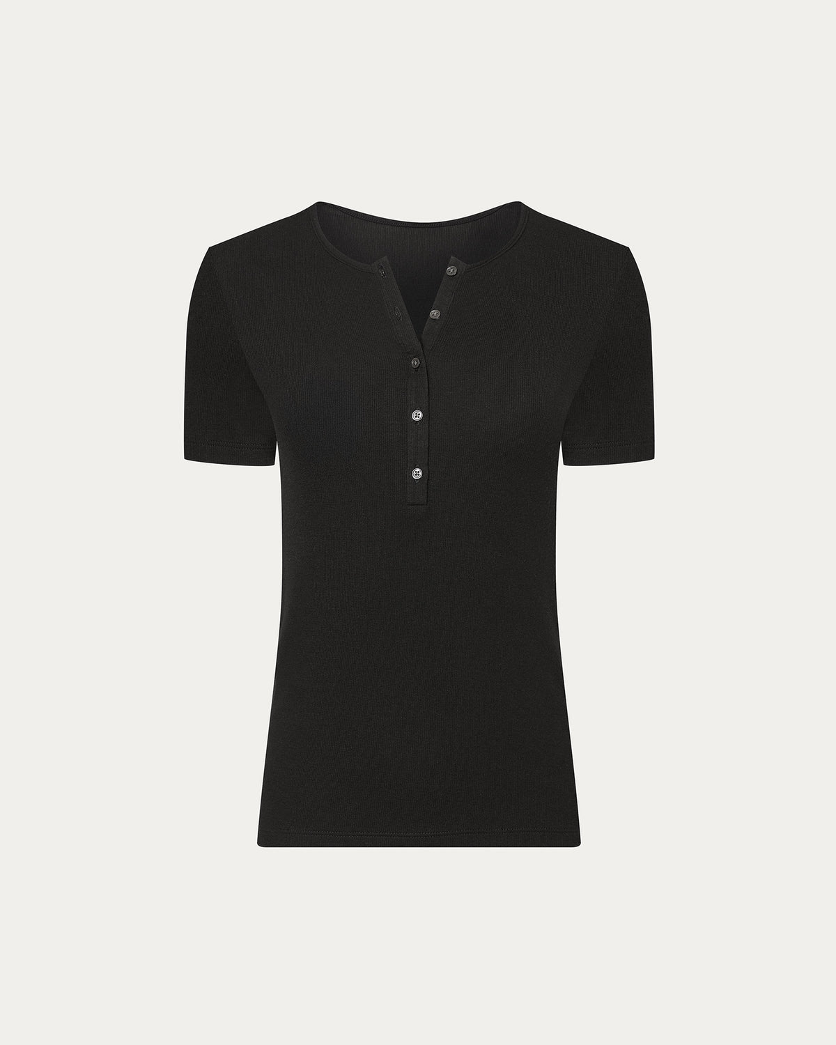 Modal Rib Short Sleeve Henley - Black