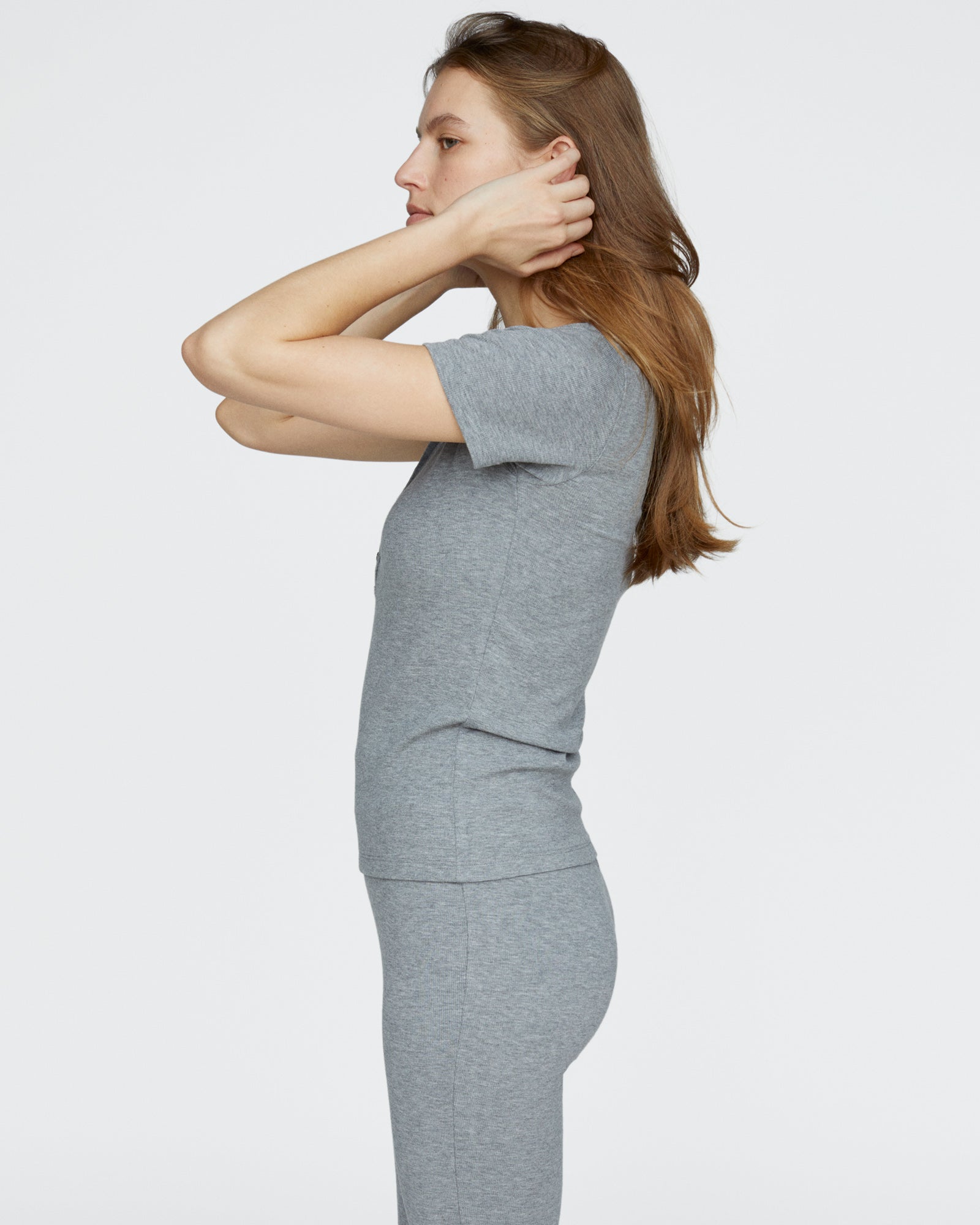 Modal Rib Short Sleeve Henley - Medium Heather Grey – ATM Anthony
