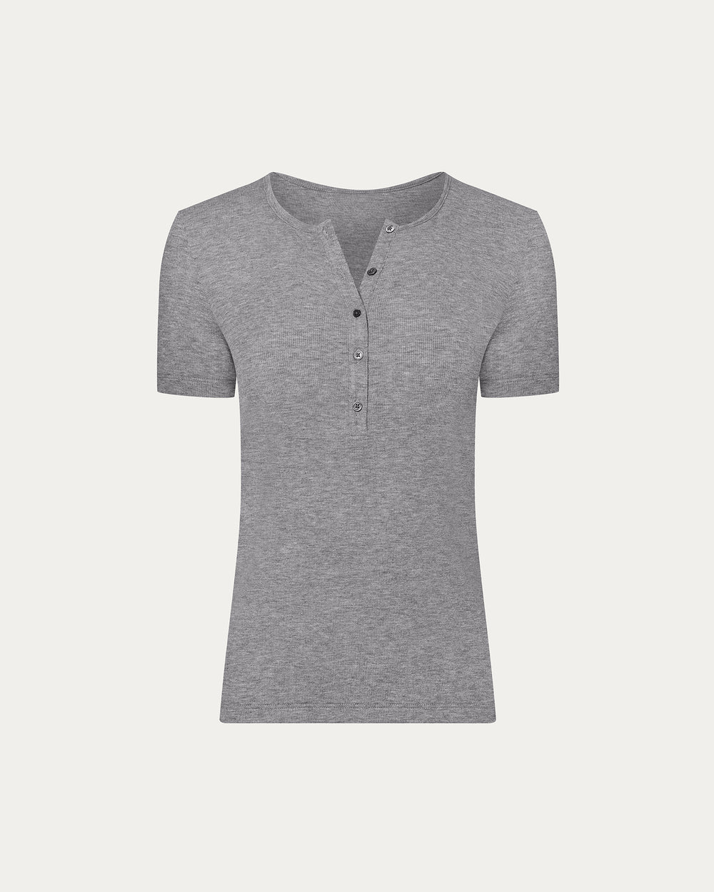 Modal Rib Short Sleeve Henley - Medium Heather Grey
