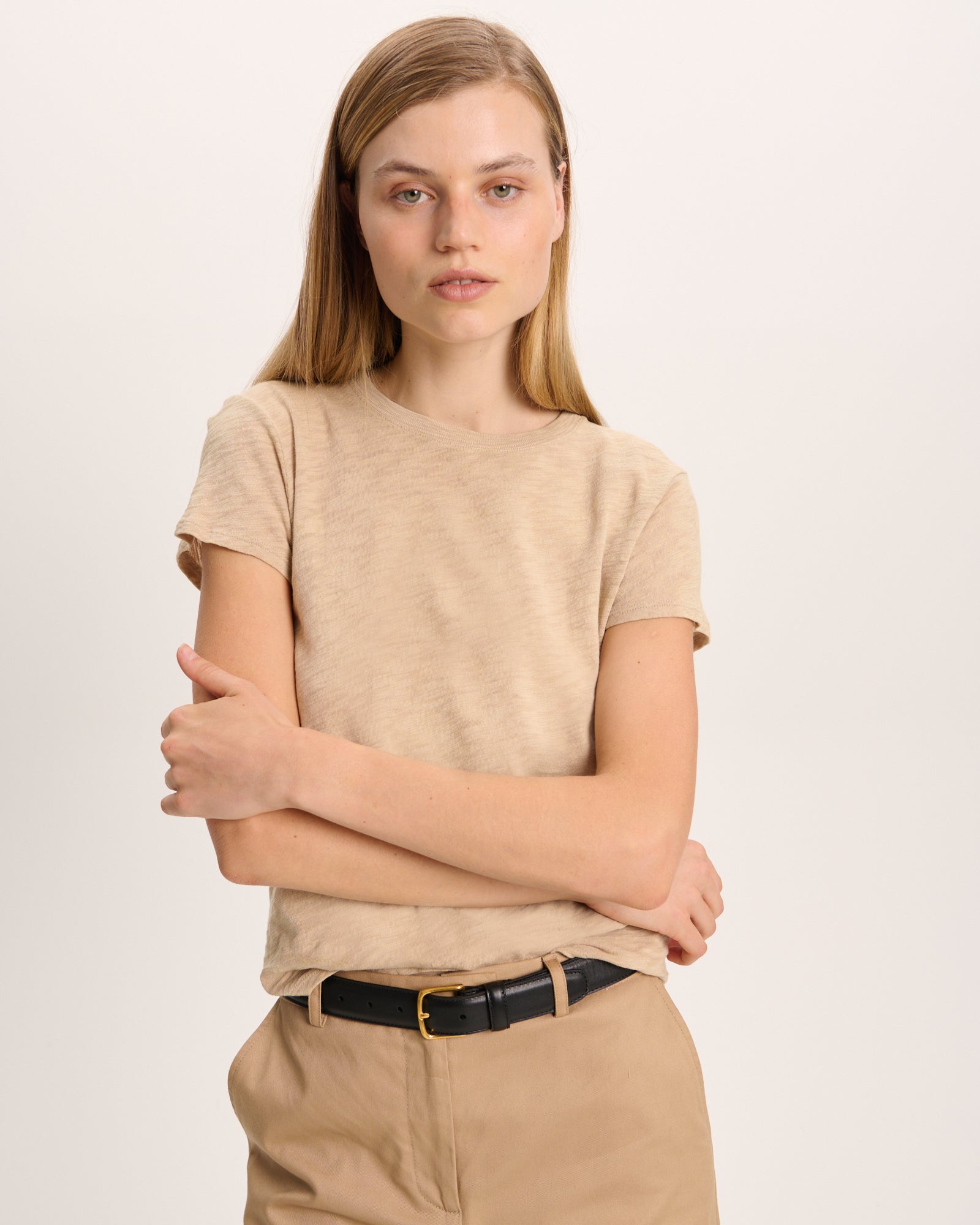 Slub Jersey Schoolboy Crew Neck Tee - Dune