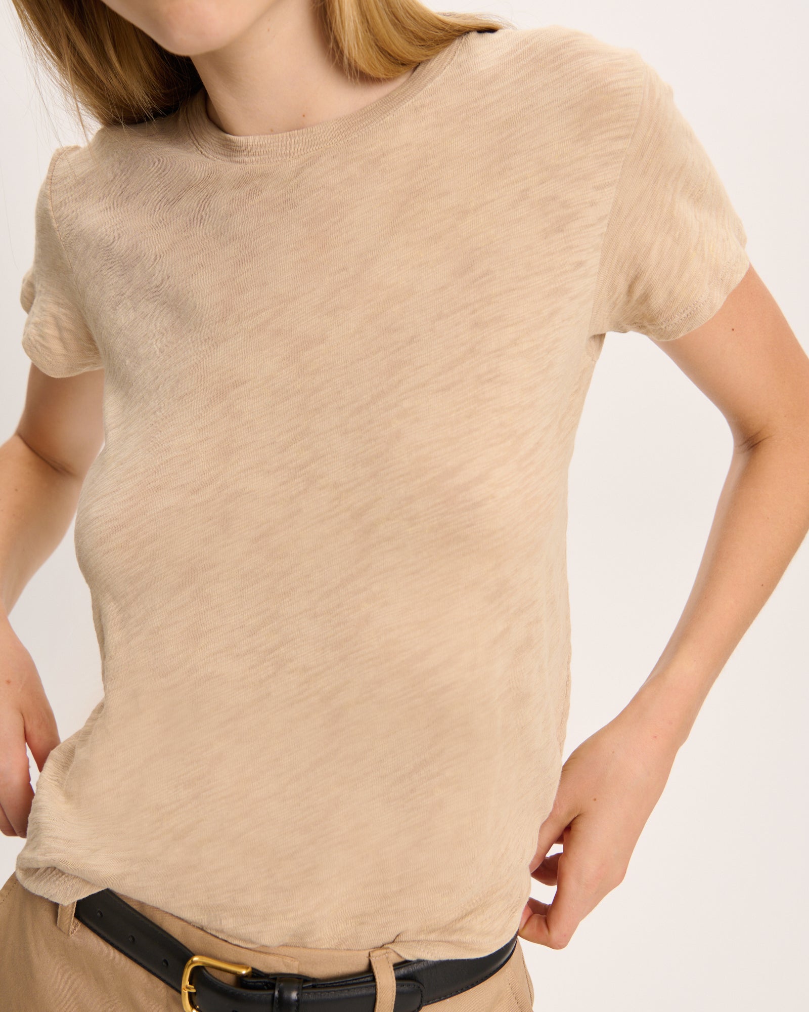Slub Jersey Schoolboy Crew Neck Tee - Dune