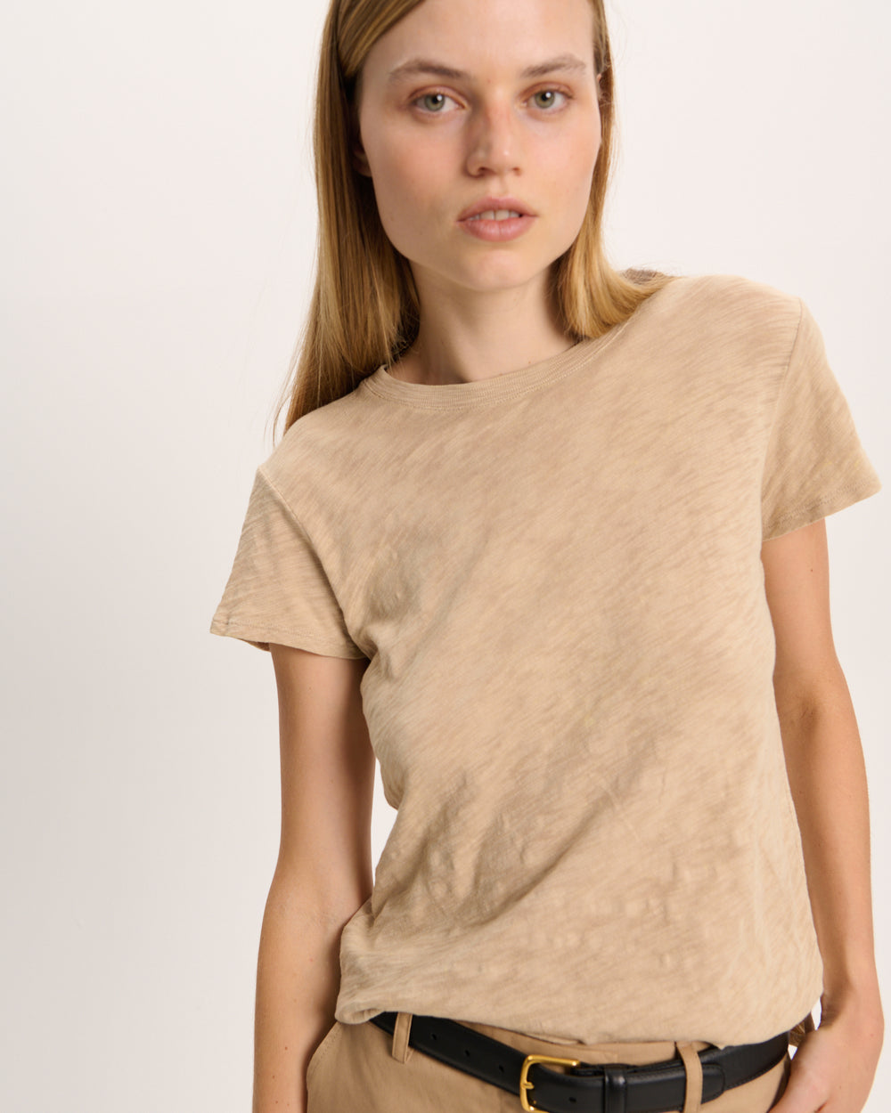 Slub Jersey Schoolboy Crew Neck Tee - Dune