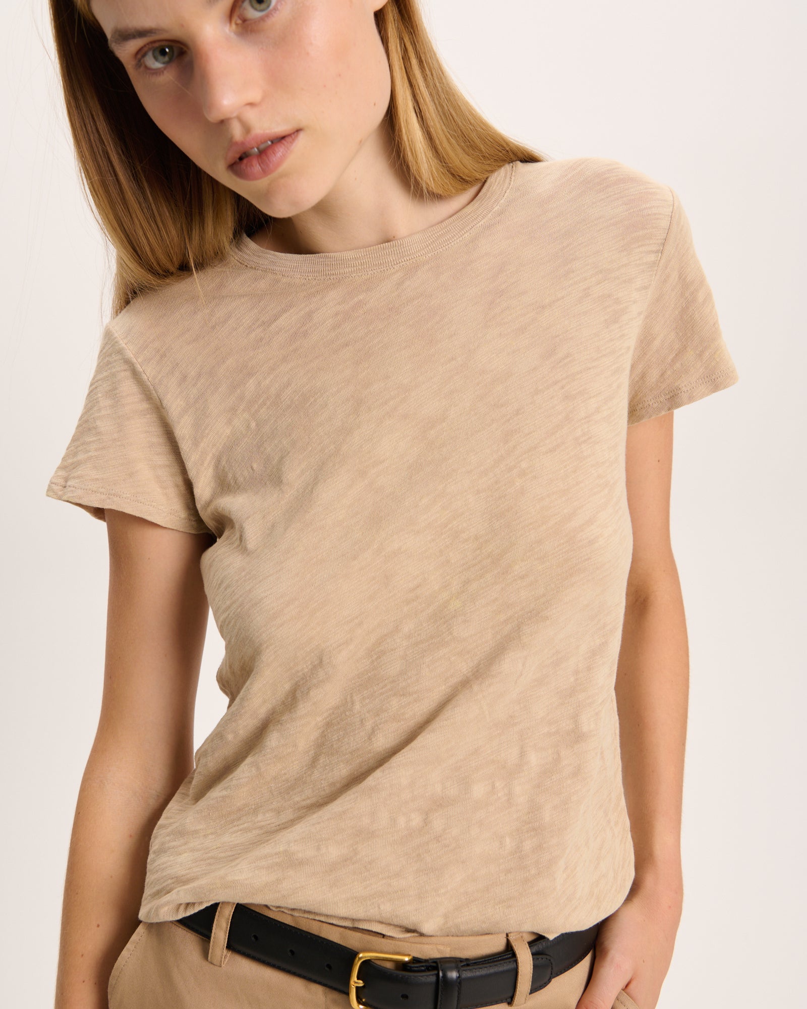 Slub Jersey Schoolboy Crew Neck Tee - Dune