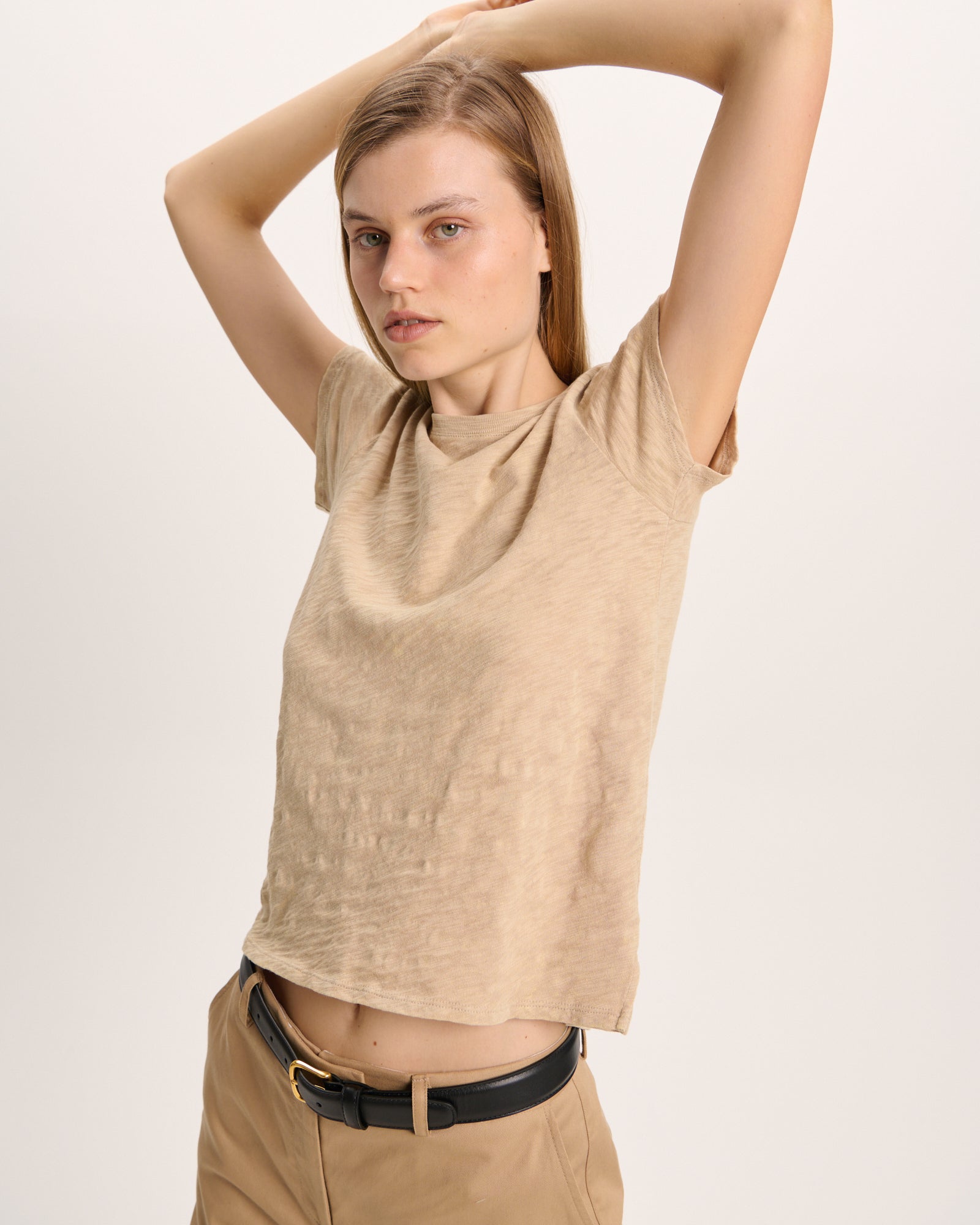 Slub Jersey Schoolboy Crew Neck Tee - Dune