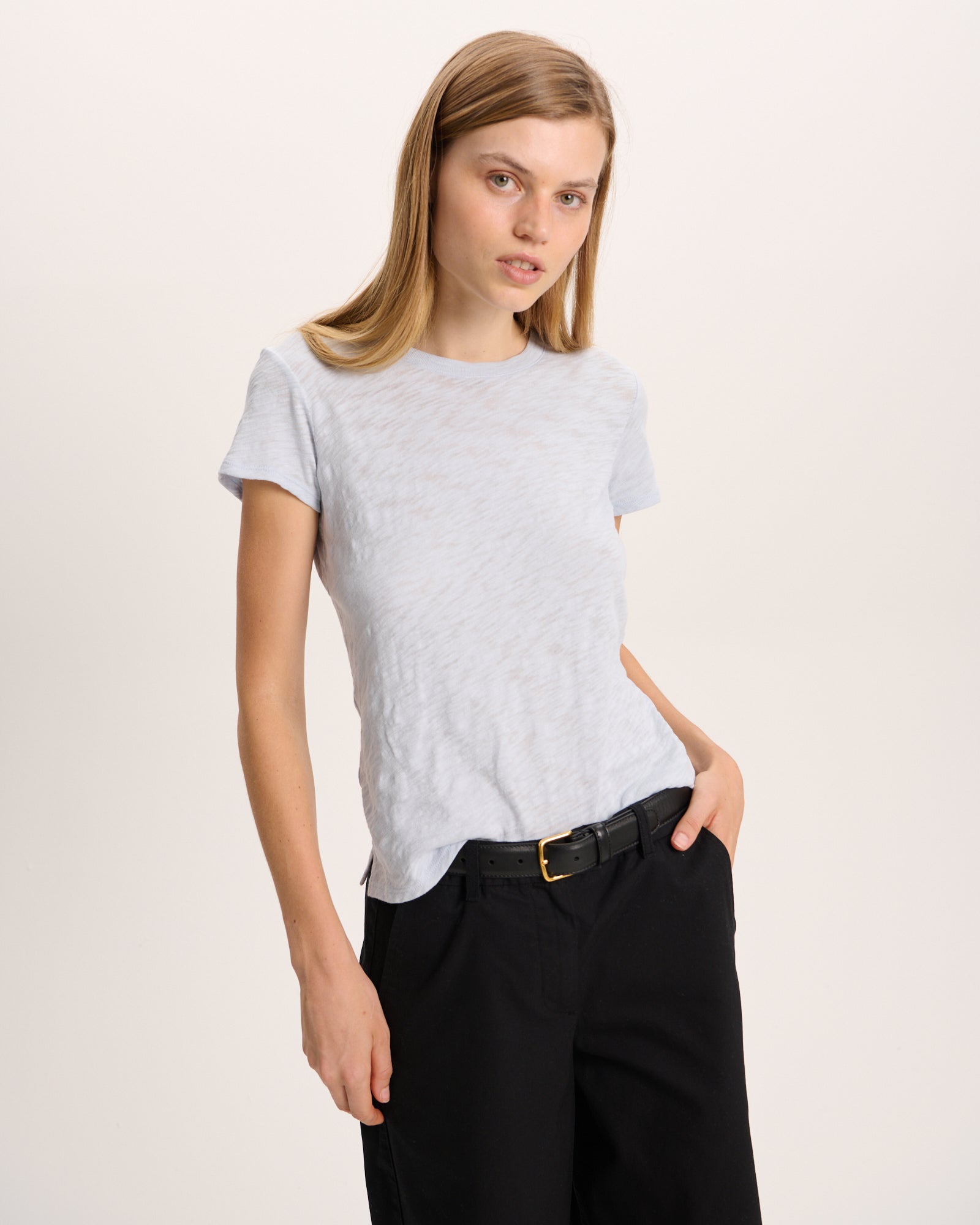 Slub Jersey Schoolboy Crew Neck Tee - Pale Blue