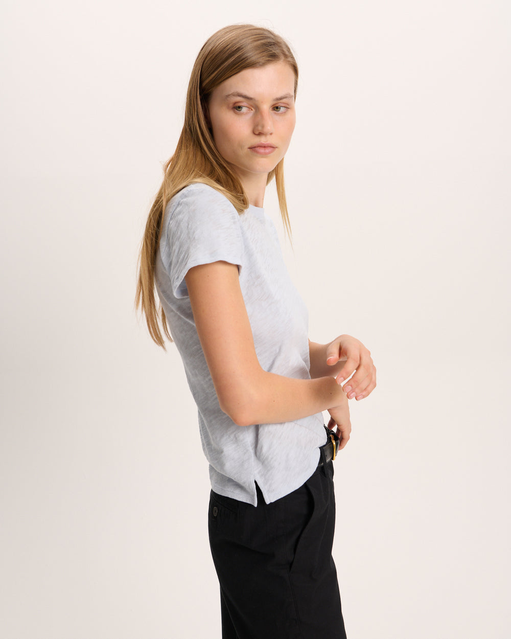 Slub Jersey Schoolboy Crew Neck Tee - Pale Blue
