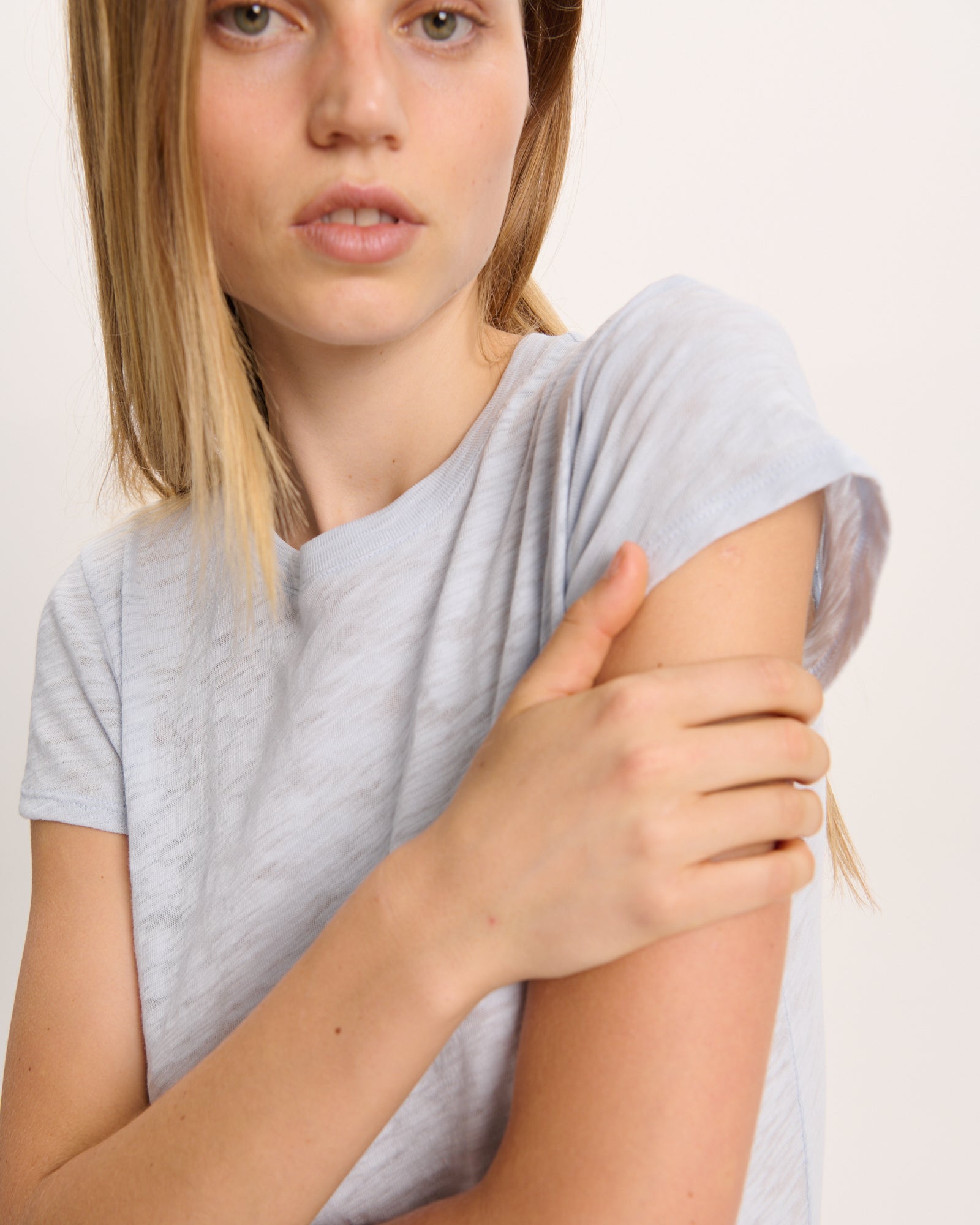 Slub Jersey Schoolboy Crew Neck Tee - Pale Blue
