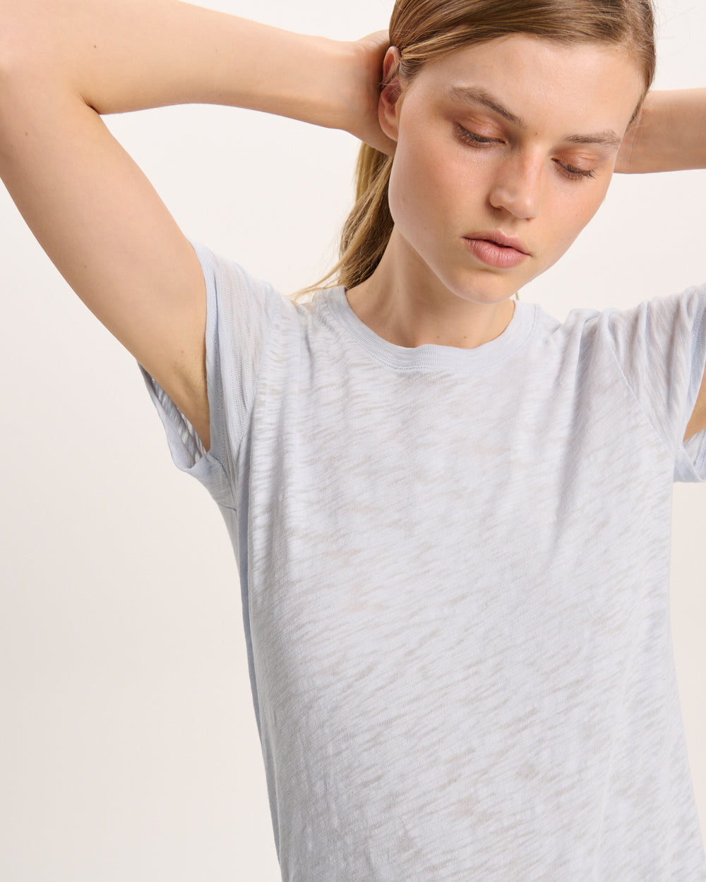 Slub Jersey Schoolboy Crew Neck Tee - Pale Blue