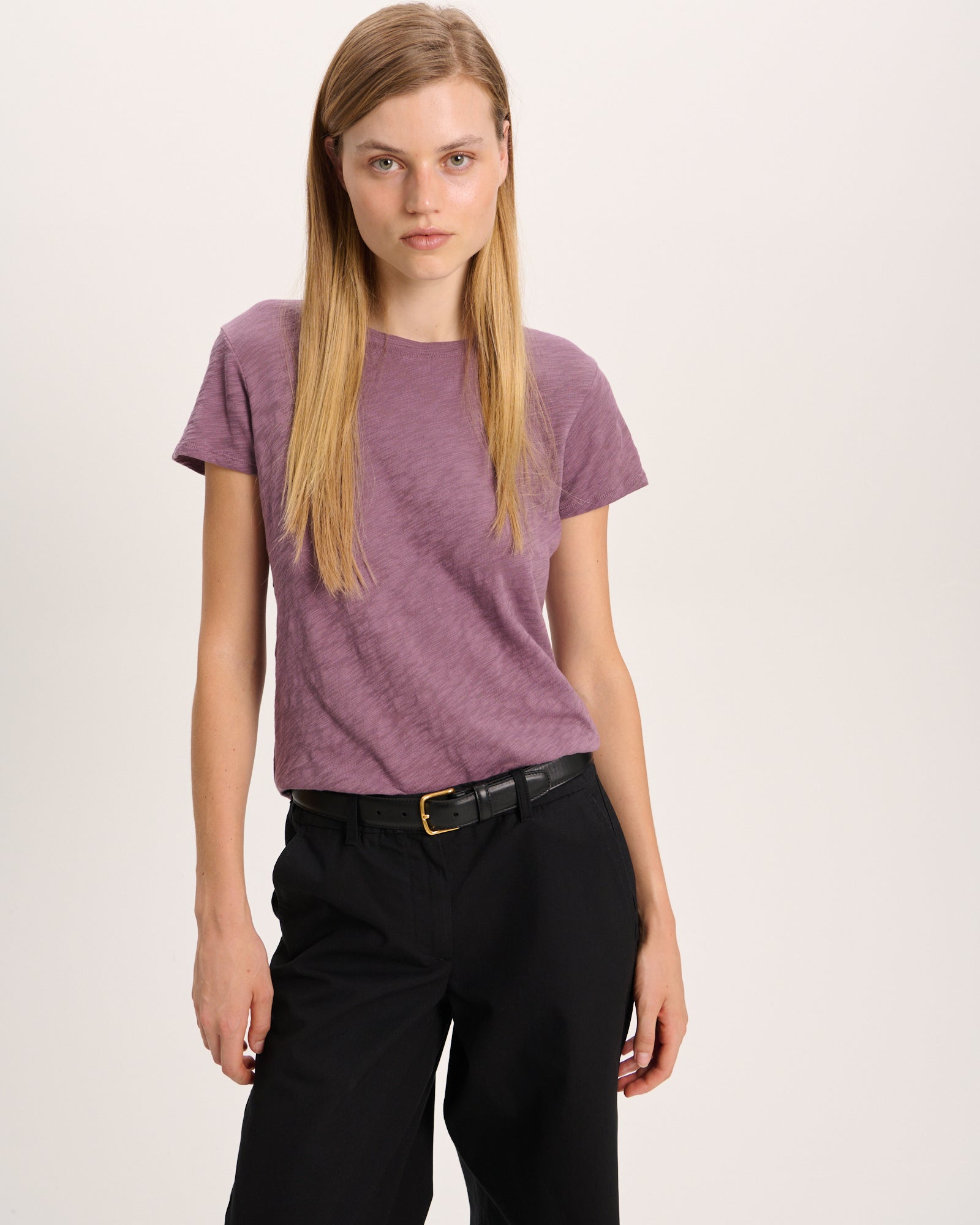 Slub Jersey Schoolboy Crew Neck Tee - Plum