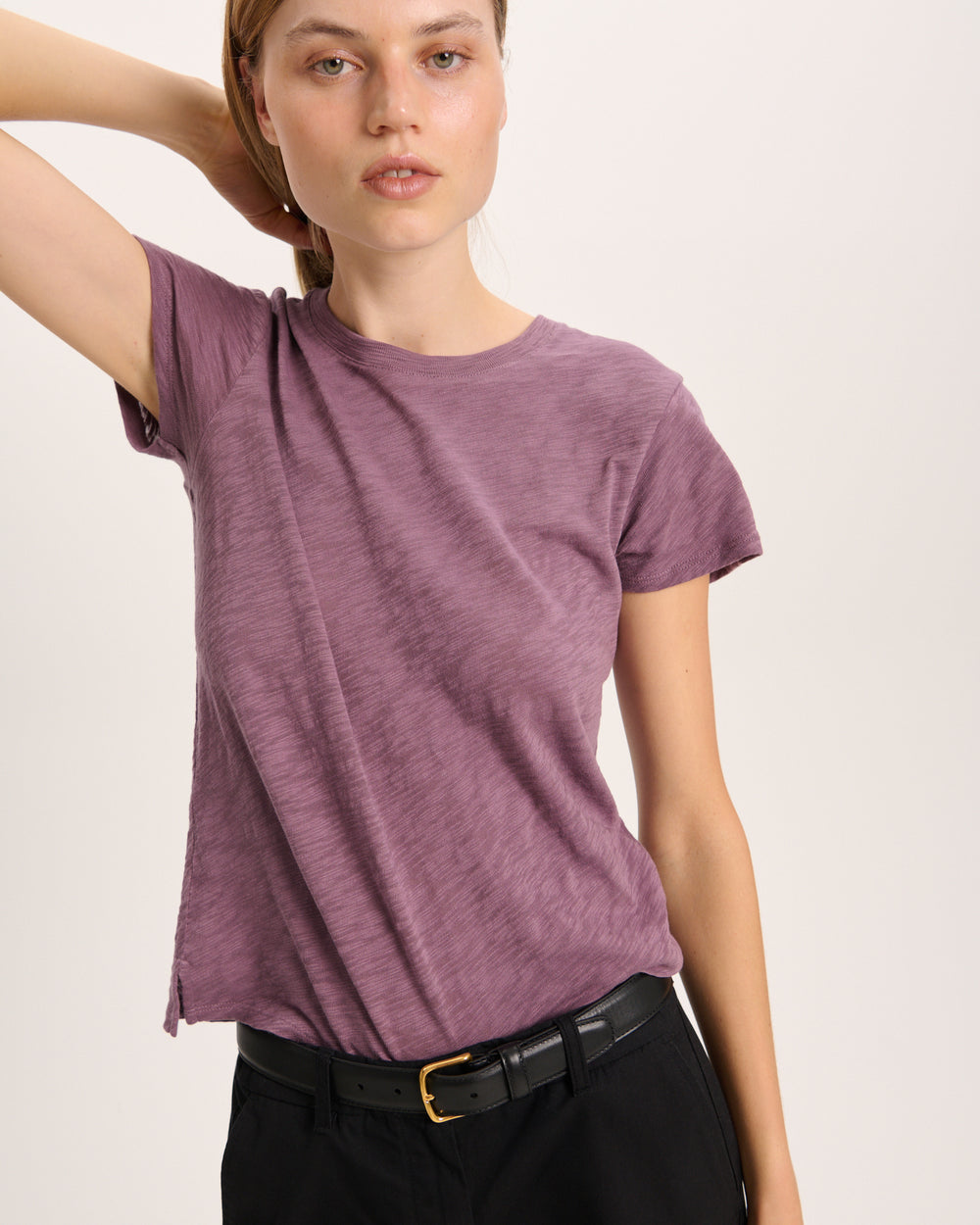 Slub Jersey Schoolboy Crew Neck Tee - Plum