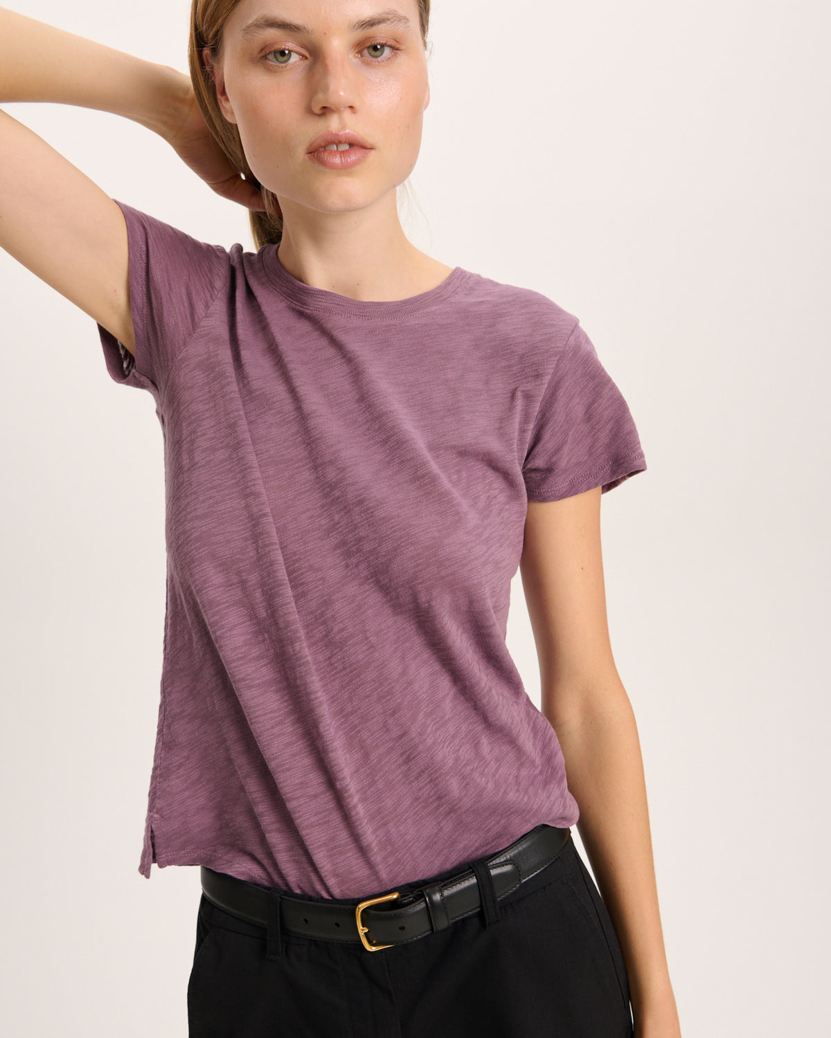 Slub Jersey Schoolboy Crew Neck Tee - Plum