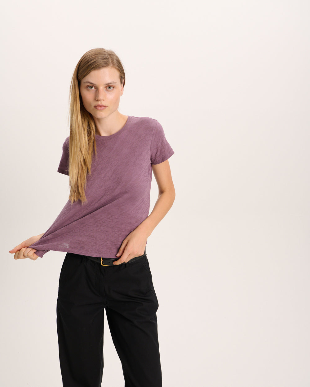 Slub Jersey Schoolboy Crew Neck Tee - Plum