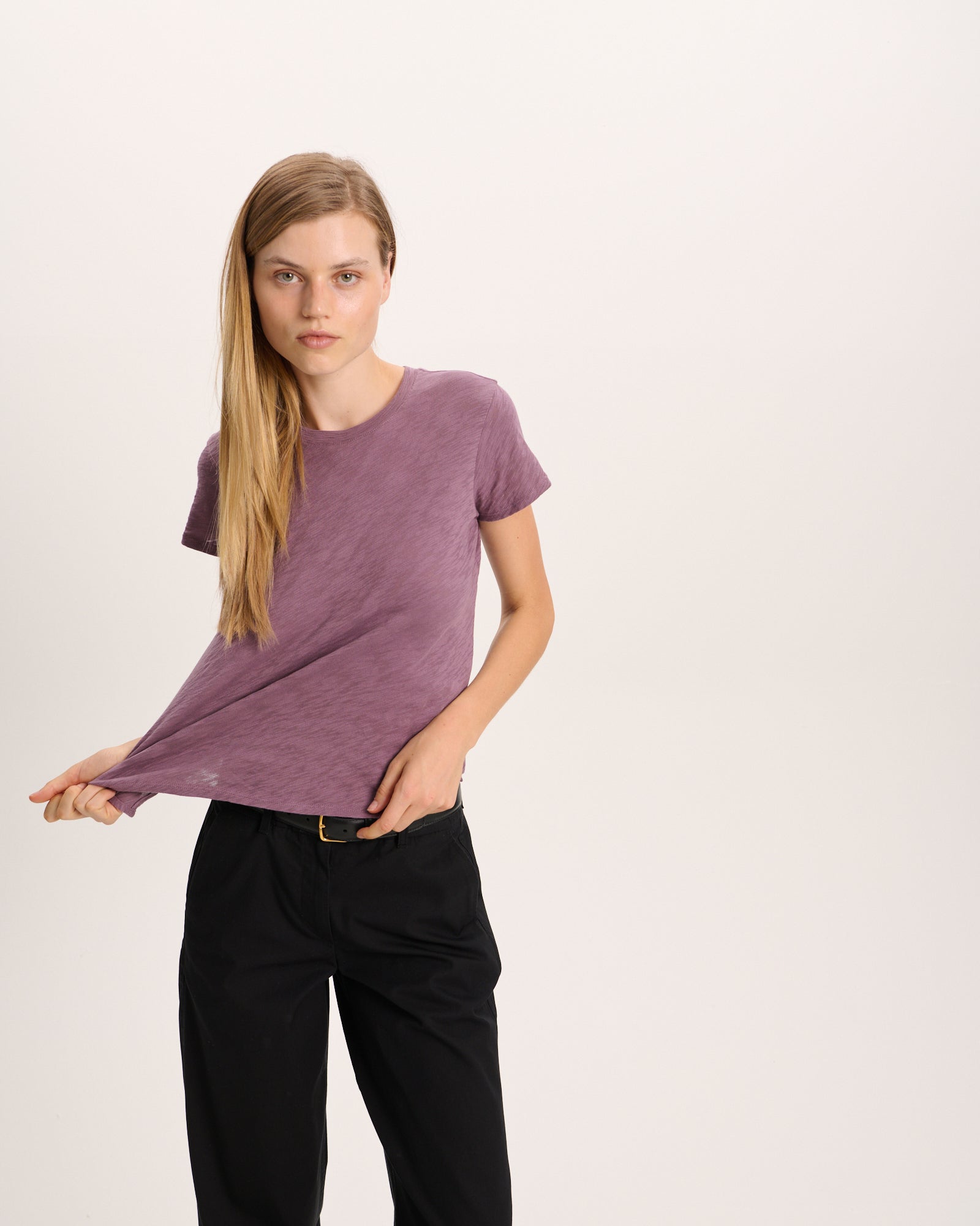 Slub Jersey Schoolboy Crew Neck Tee - Plum