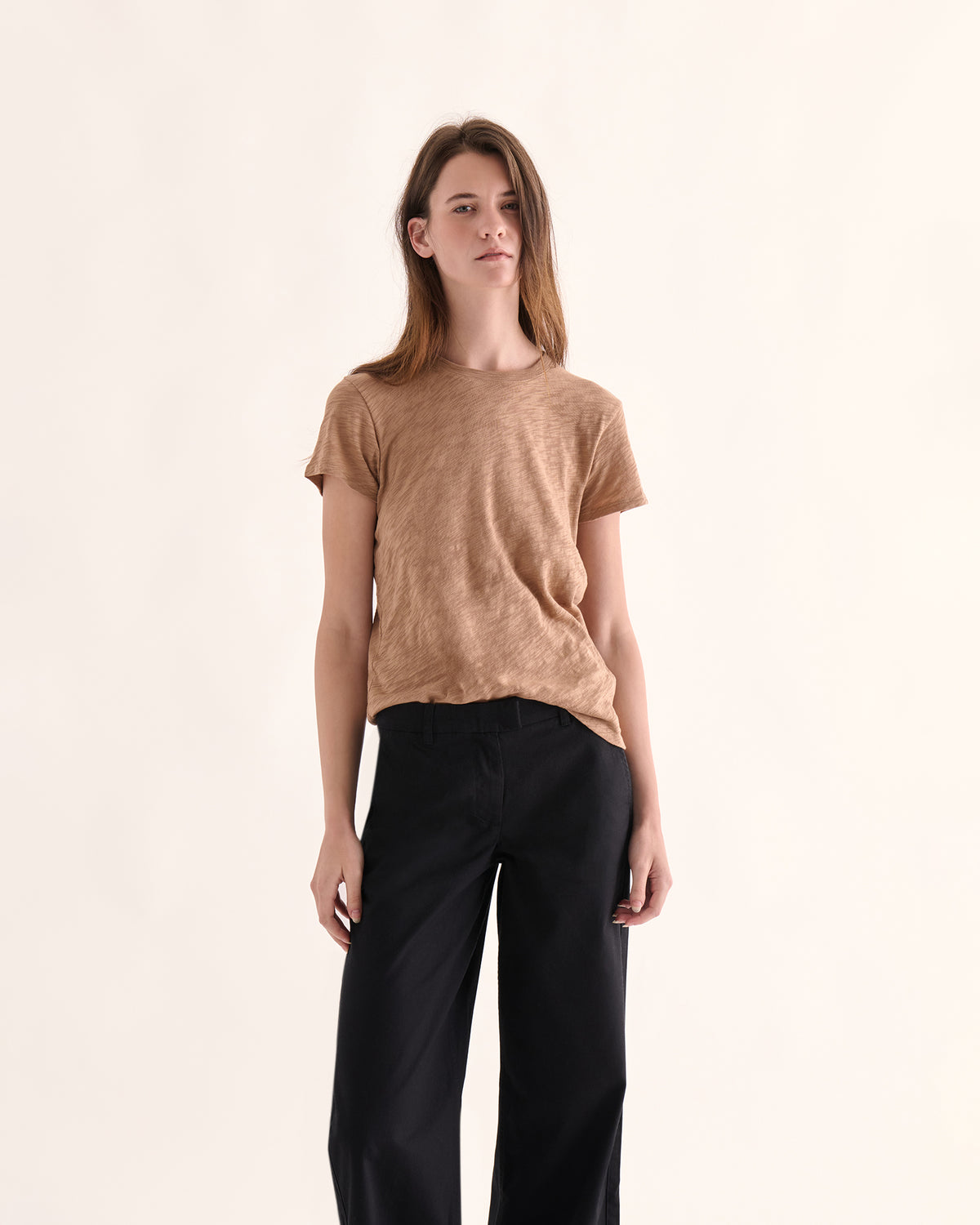 Slub Jersey Schoolboy Crew Neck Tee - Caramel