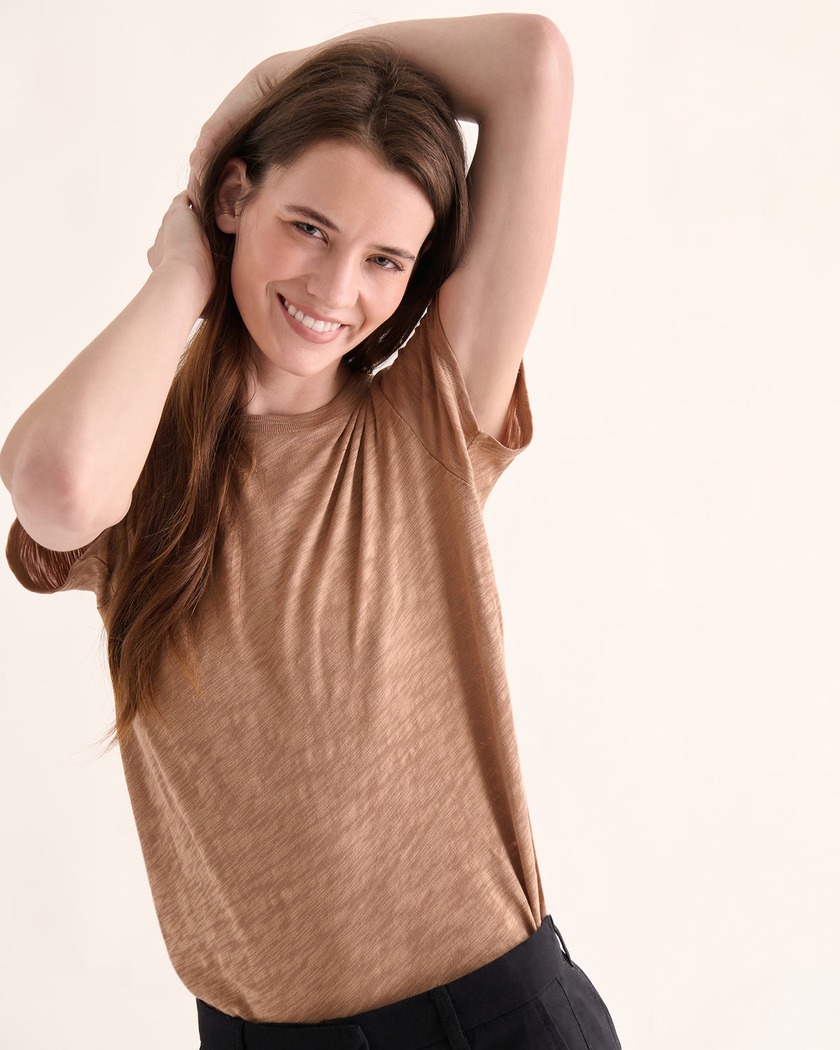 Slub Jersey Schoolboy Crew Neck Tee - Caramel
