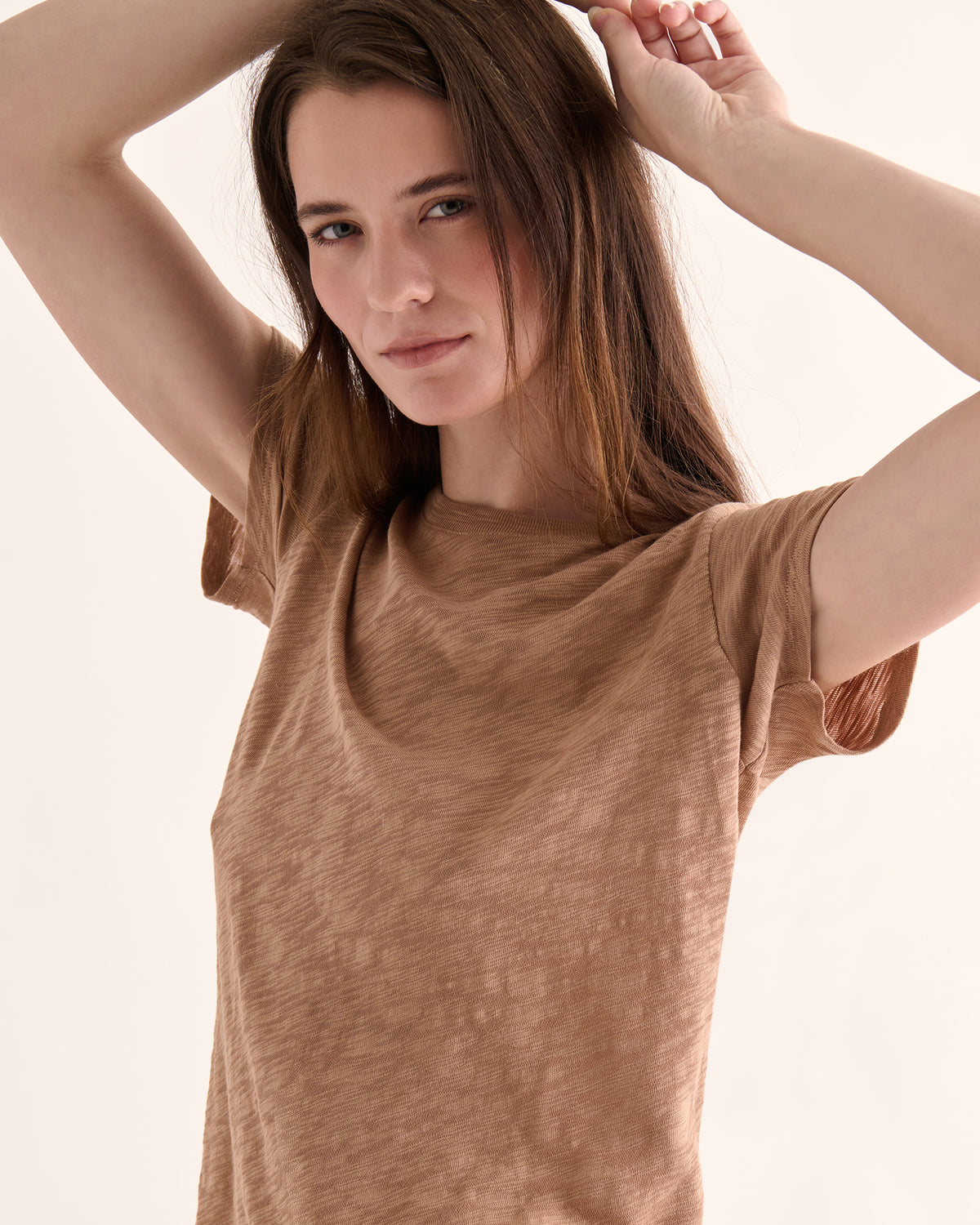 Slub Jersey Schoolboy Crew Neck Tee - Caramel