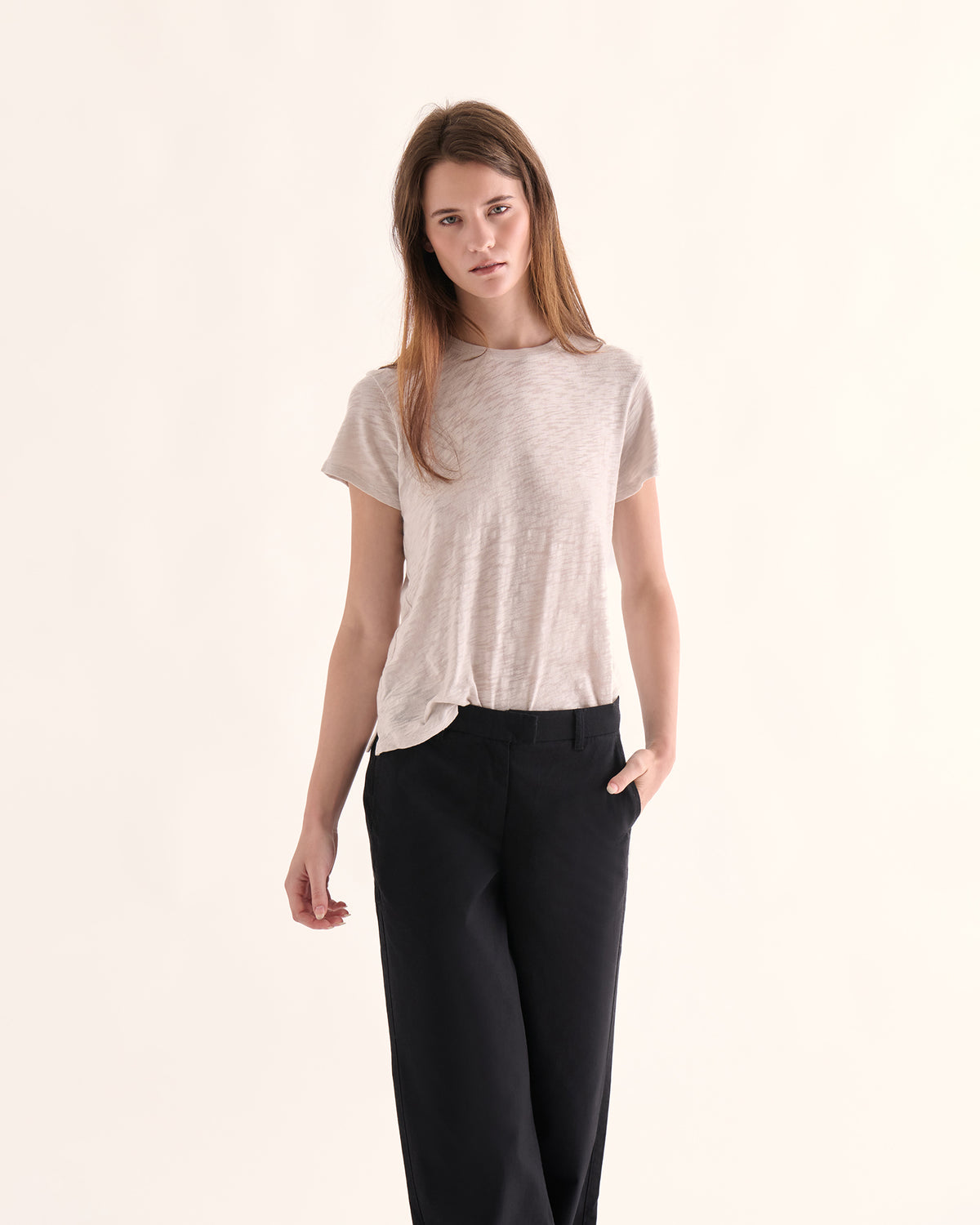 Slub Jersey Schoolboy Crew Neck Tee - Stone