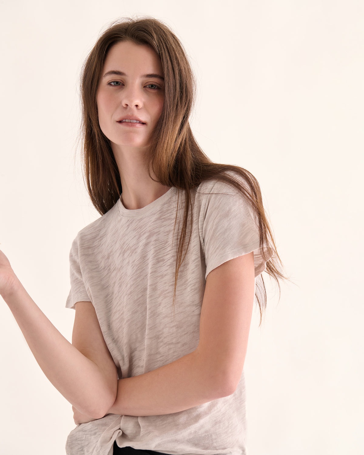 Slub Jersey Schoolboy Crew Neck Tee - Stone