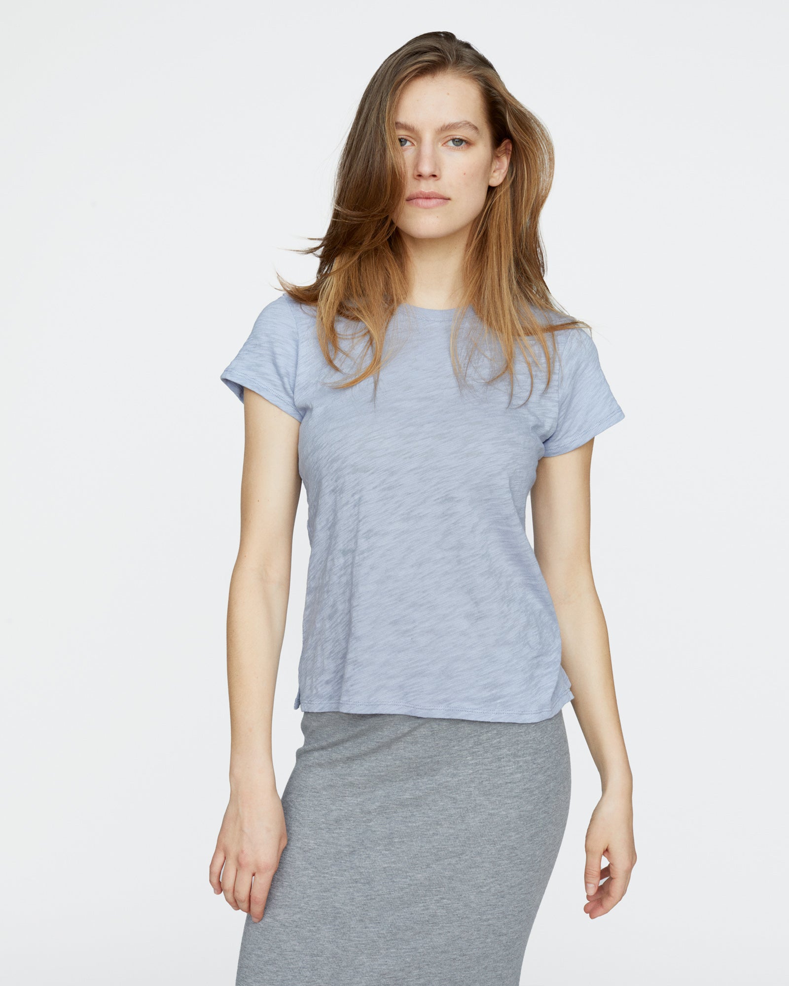 Slub Jersey Schoolboy Crew Neck Tee - Cool Water
