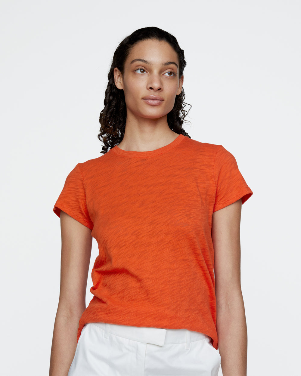 Slub Jersey Schoolboy Crew Neck Tee - Tomato