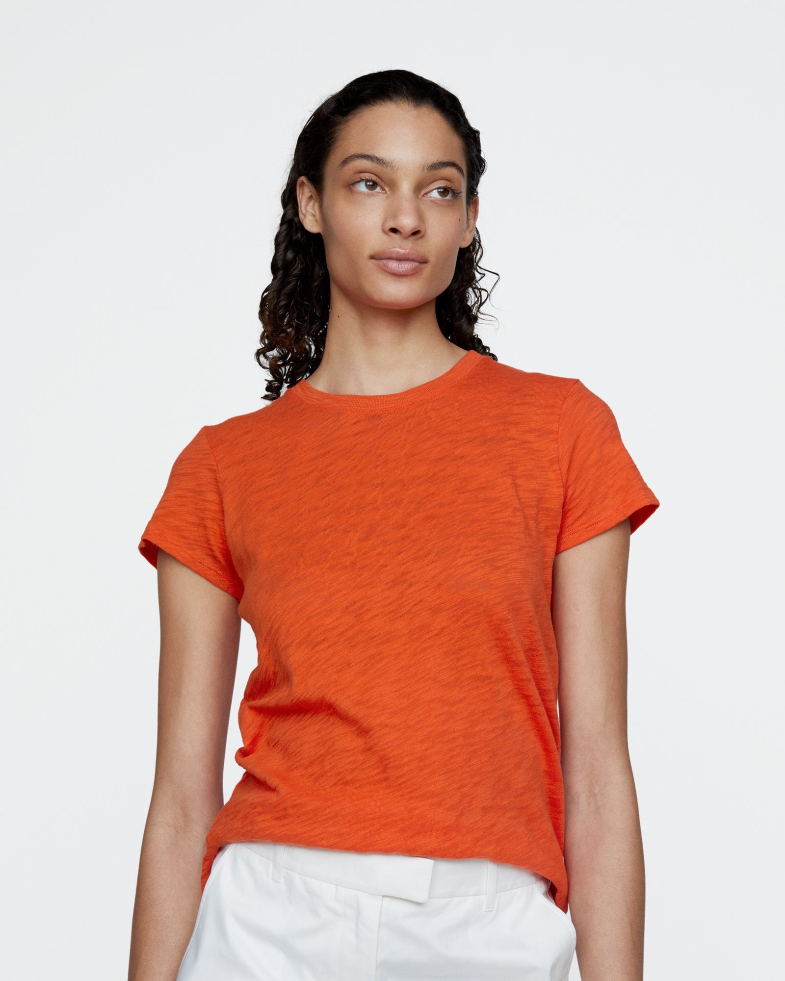 Slub Jersey Schoolboy Crew Neck Tee - Tomato