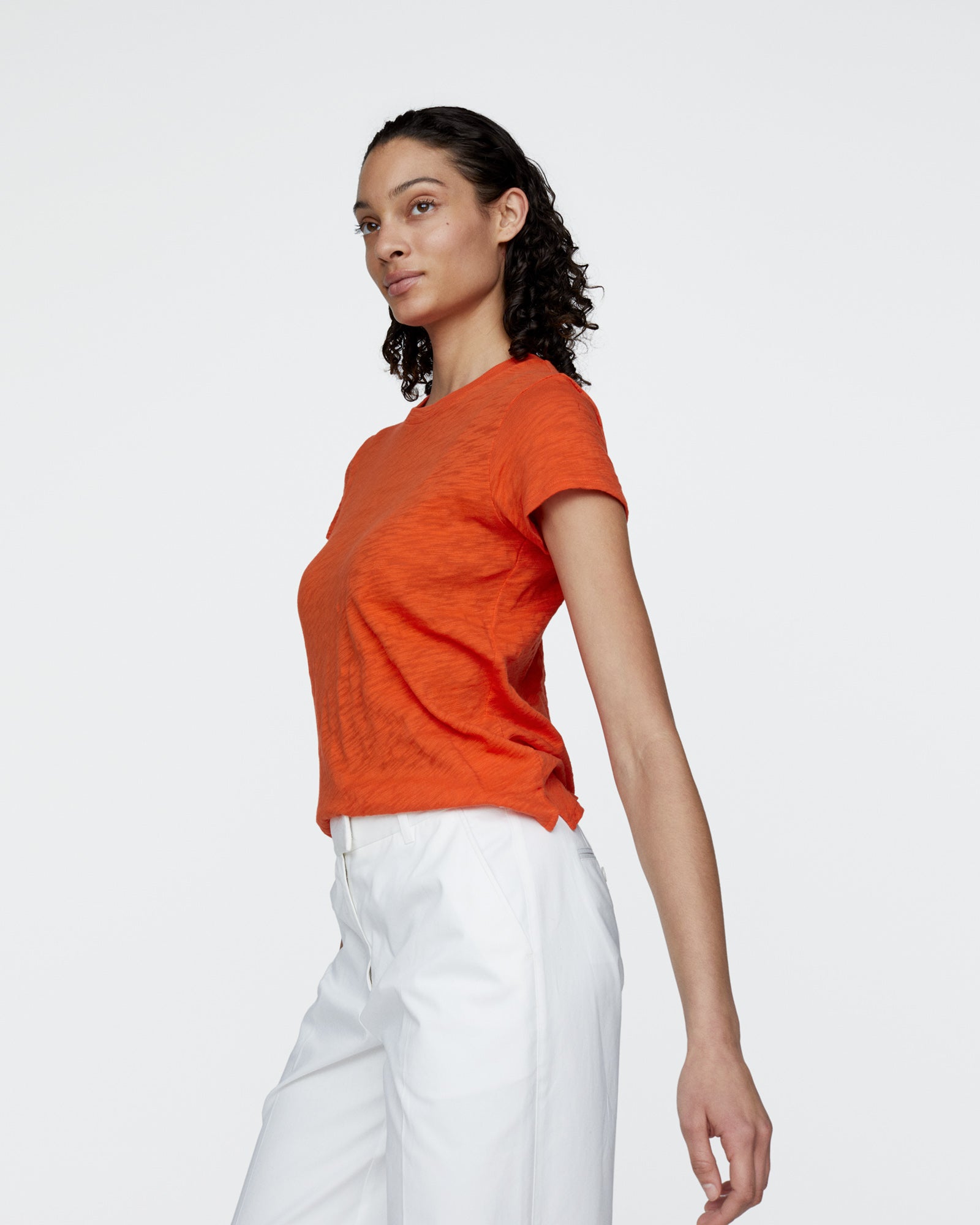 Slub Jersey Schoolboy Crew Neck Tee - Tomato