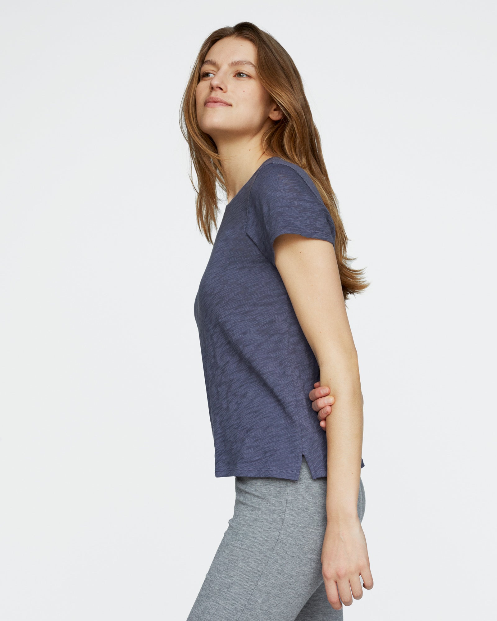 Slub Jersey Schoolboy Crew Neck Tee - Dusk Blue