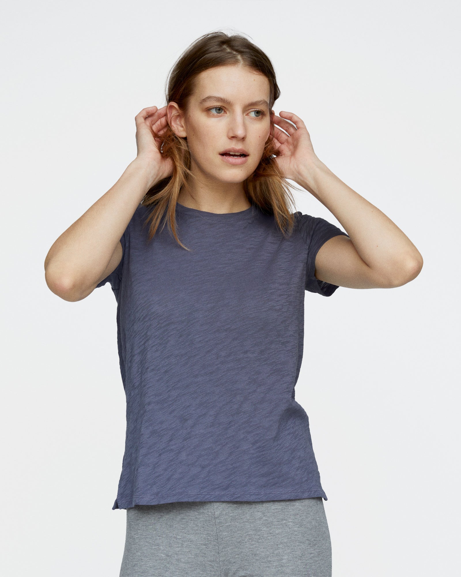 Slub Jersey Schoolboy Crew Neck Tee - Dusk Blue