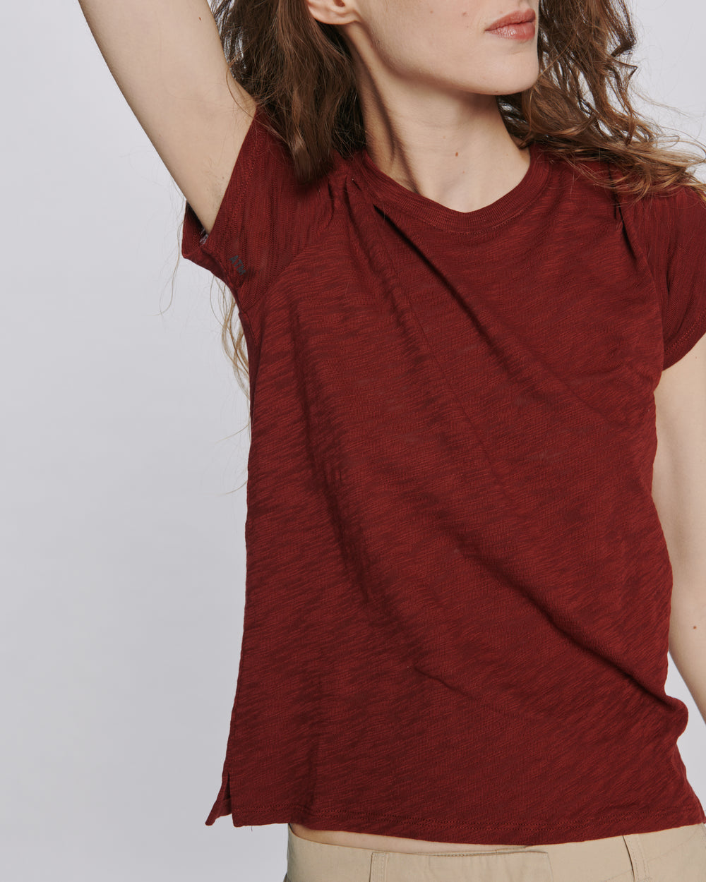 Slub Jersey Schoolboy Crew Neck Tee - Bordeaux
