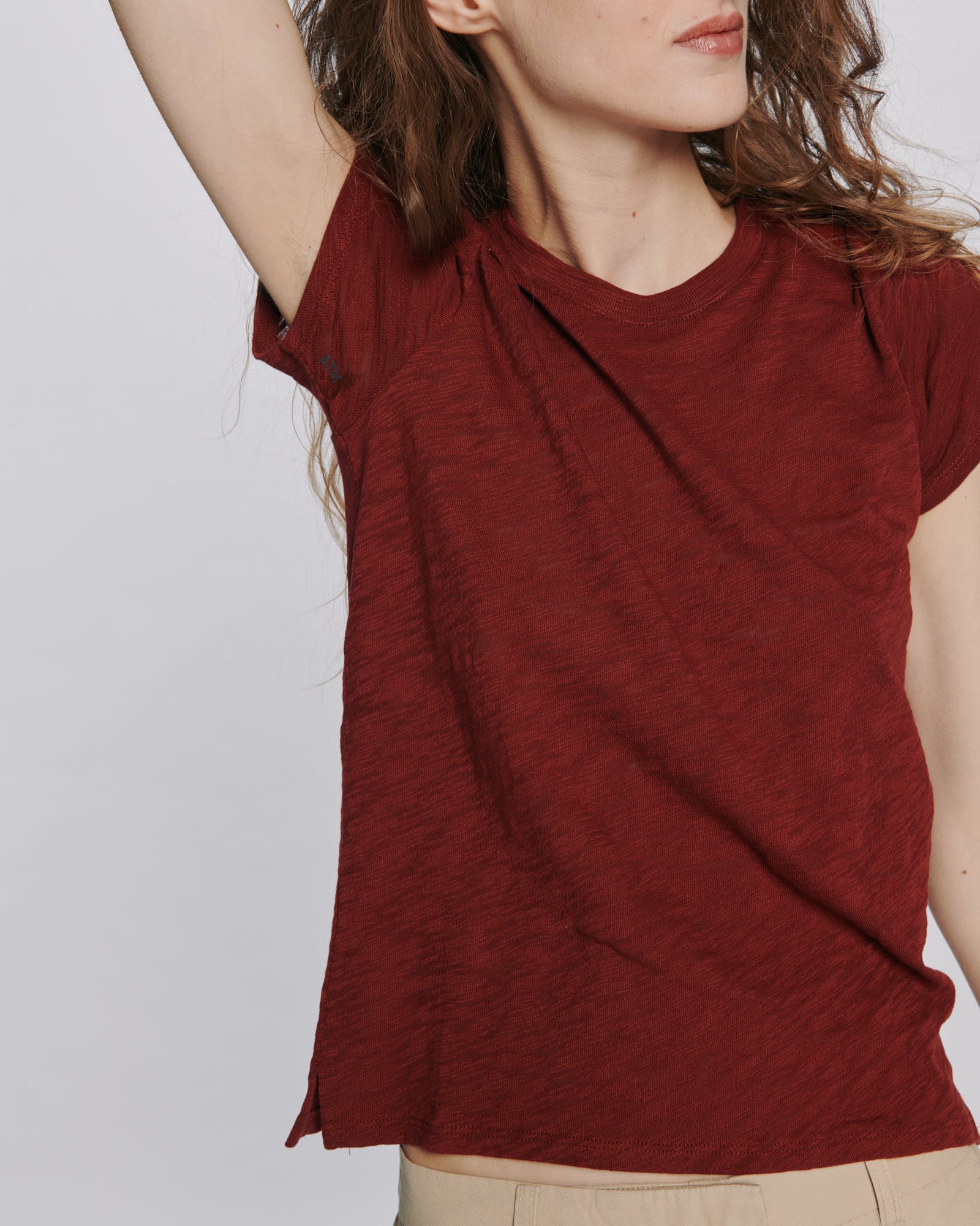 Slub Jersey Schoolboy Crew Neck Tee - Bordeaux