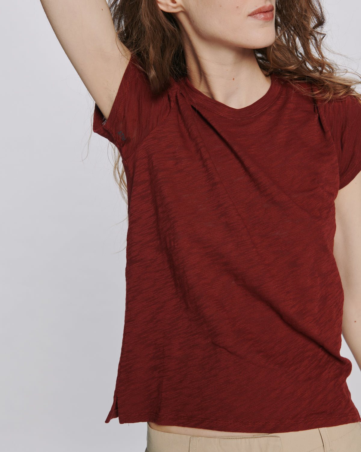Slub Jersey Schoolboy Crew Neck Tee - Bordeaux