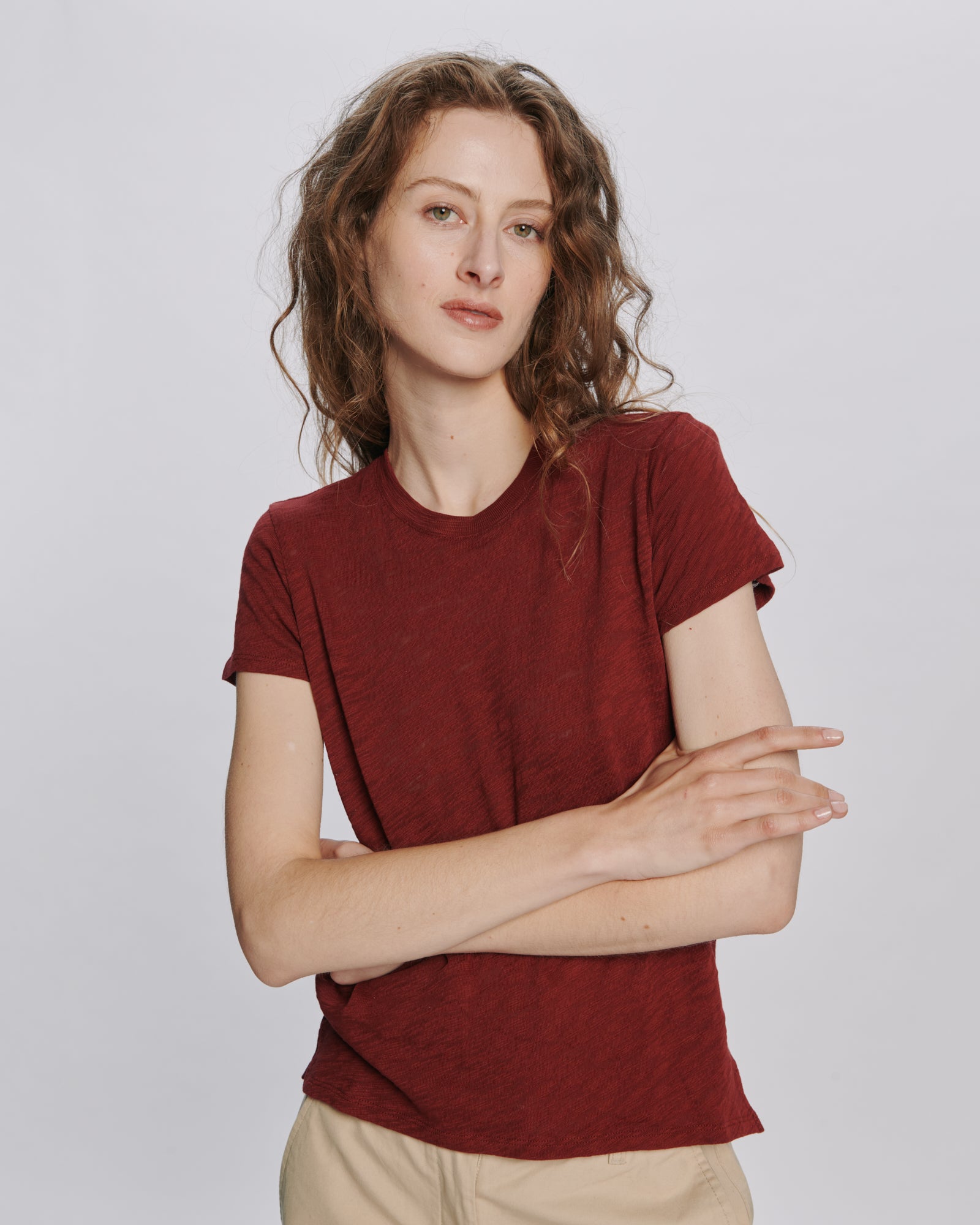 Slub Jersey Schoolboy Crew Neck Tee - Bordeaux
