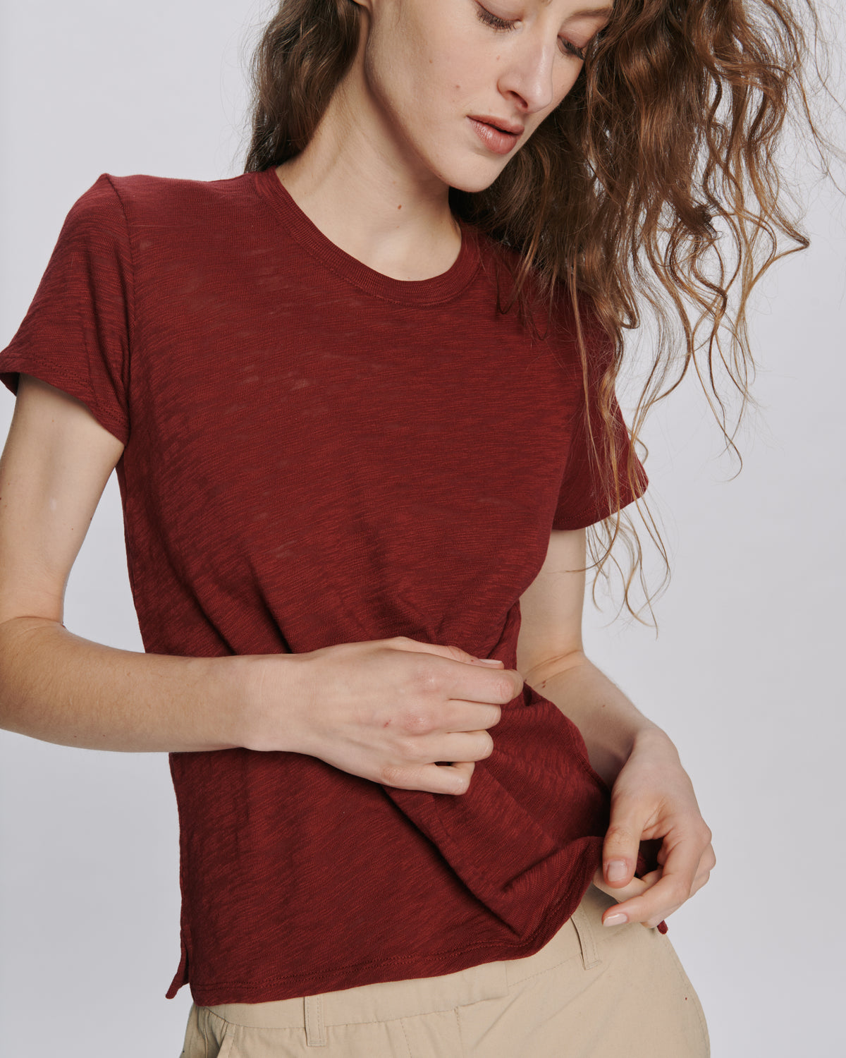 Slub Jersey Schoolboy Crew Neck Tee - Bordeaux