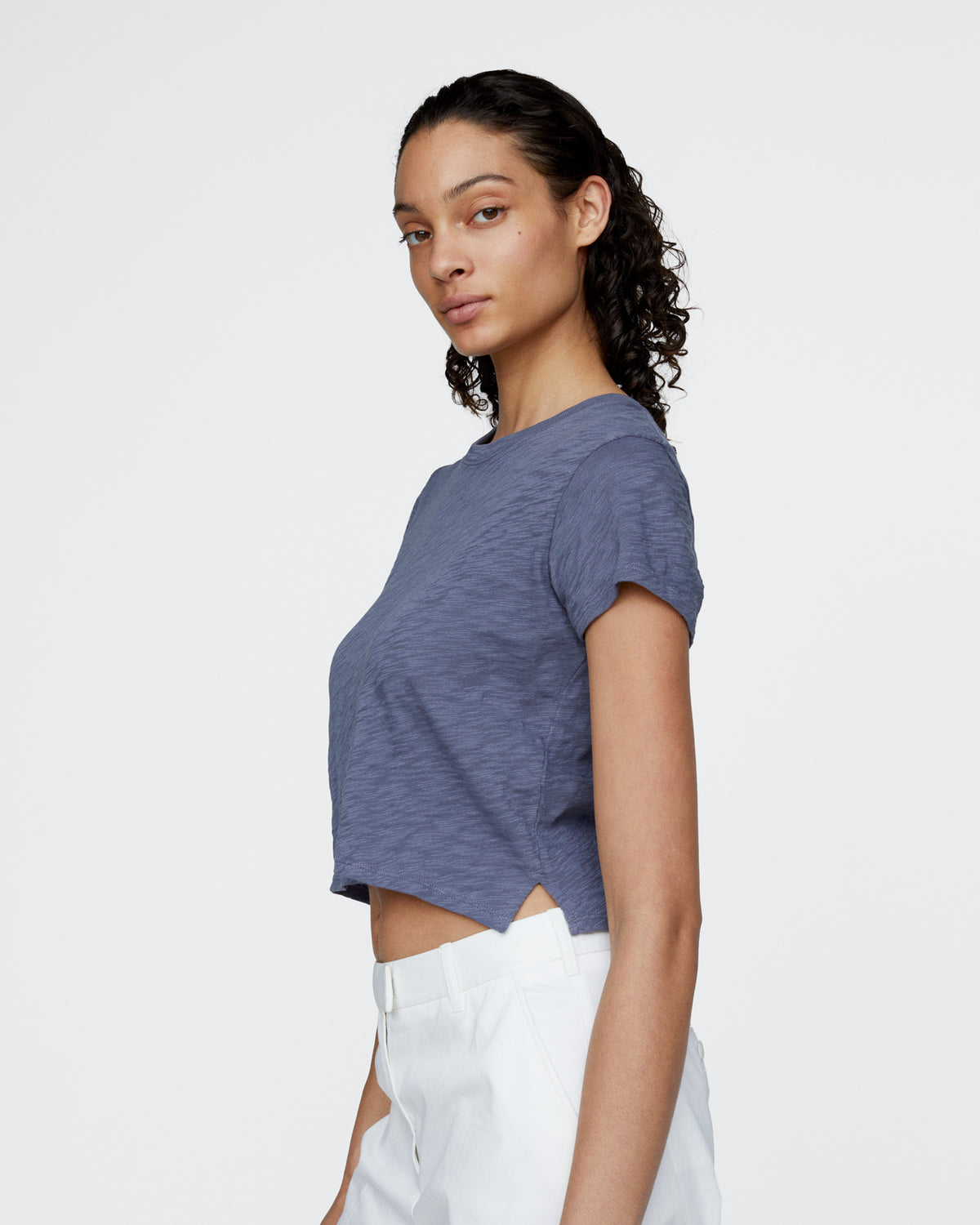 Slub Jersey Cropped Tee - Dusk Blue