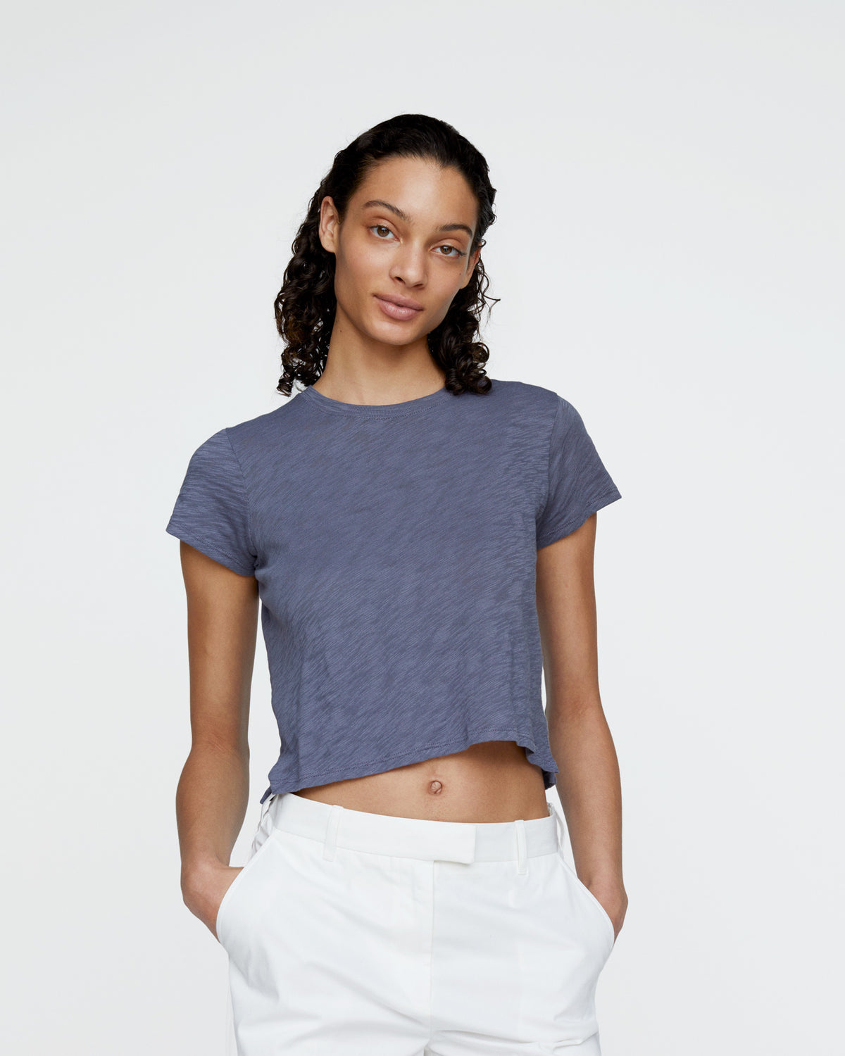 Slub Jersey Cropped Tee - Dusk Blue