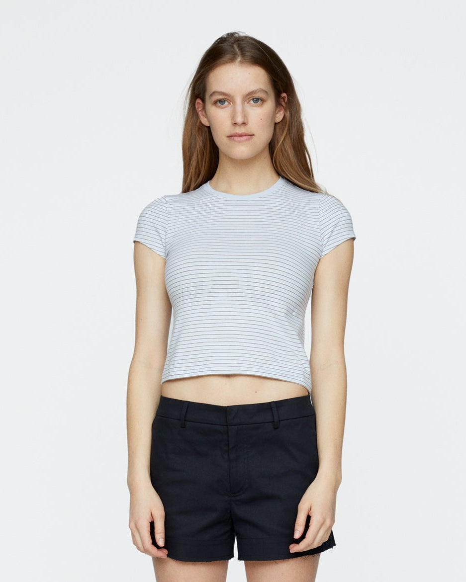 Striped Stretch Cotton Cropped Baby Tee - Cool Water Multi
