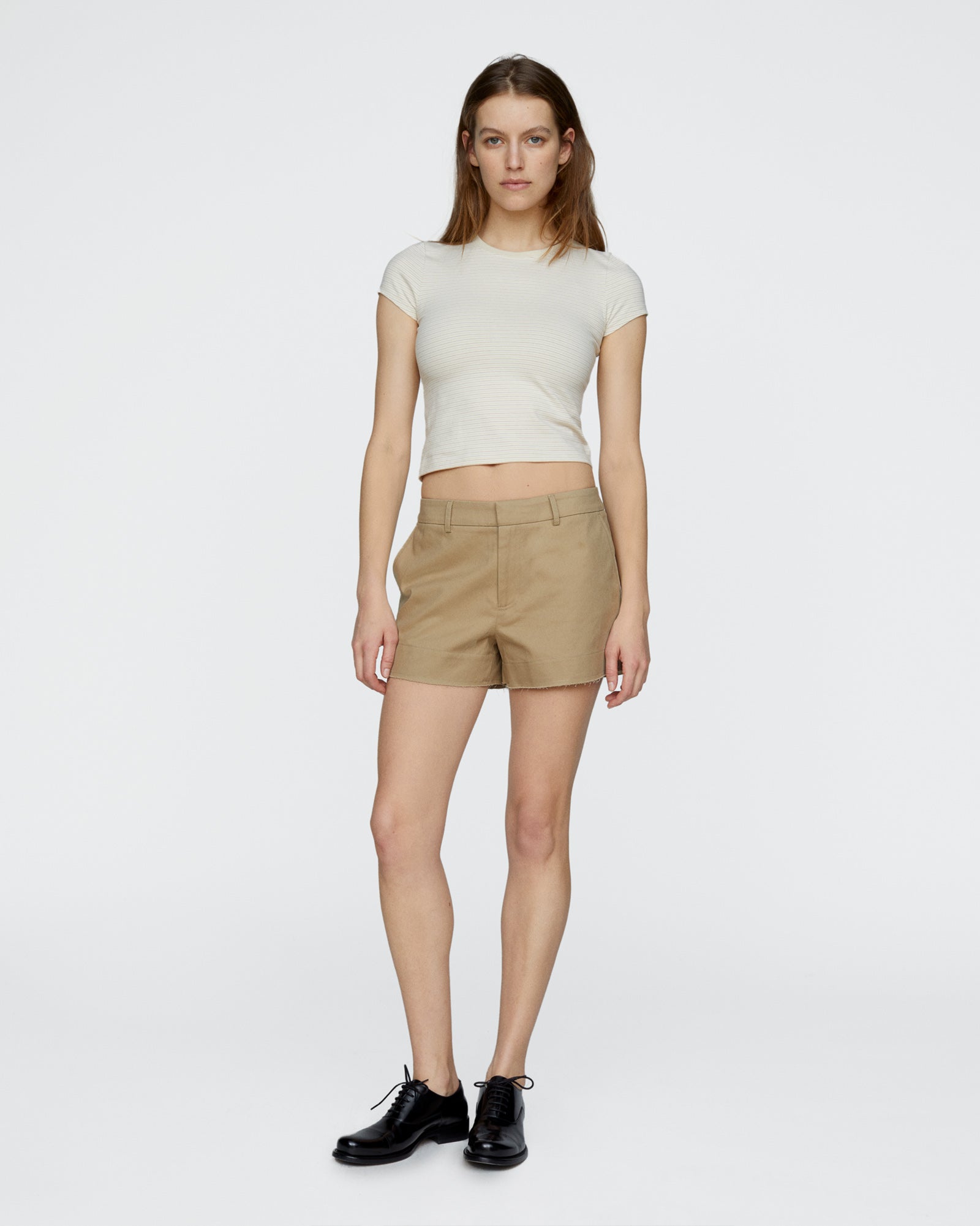 Striped Stretch Cotton Cropped Baby Tee - Macadamia Multi